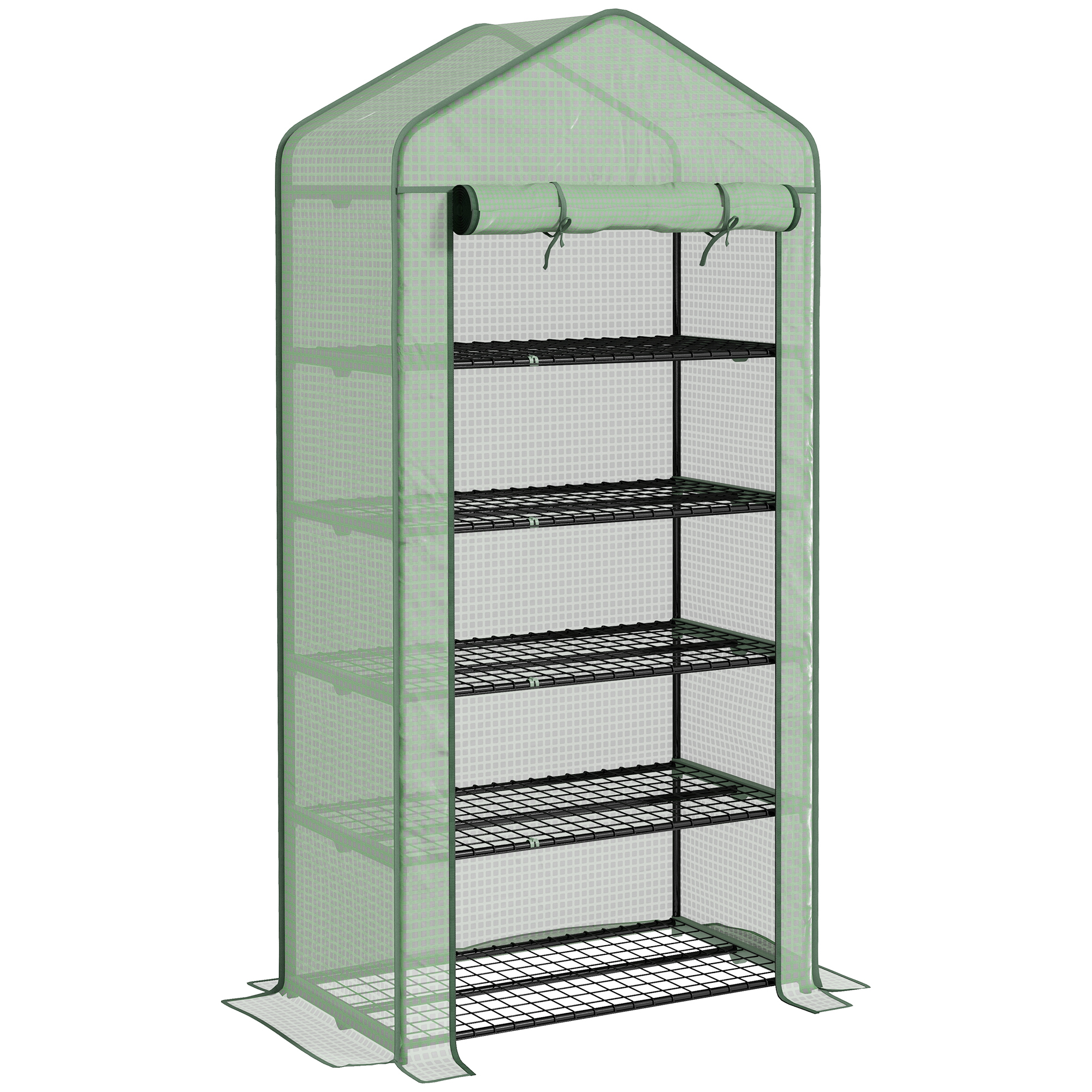 Outsunny 5 Tier Widened Mini Greenhouse with Reinforced PE Cover, Portable Indoor Outdoor Green House with Roll-up Door and Wire Shelves, 193H x 90W x 49Dcm, Green