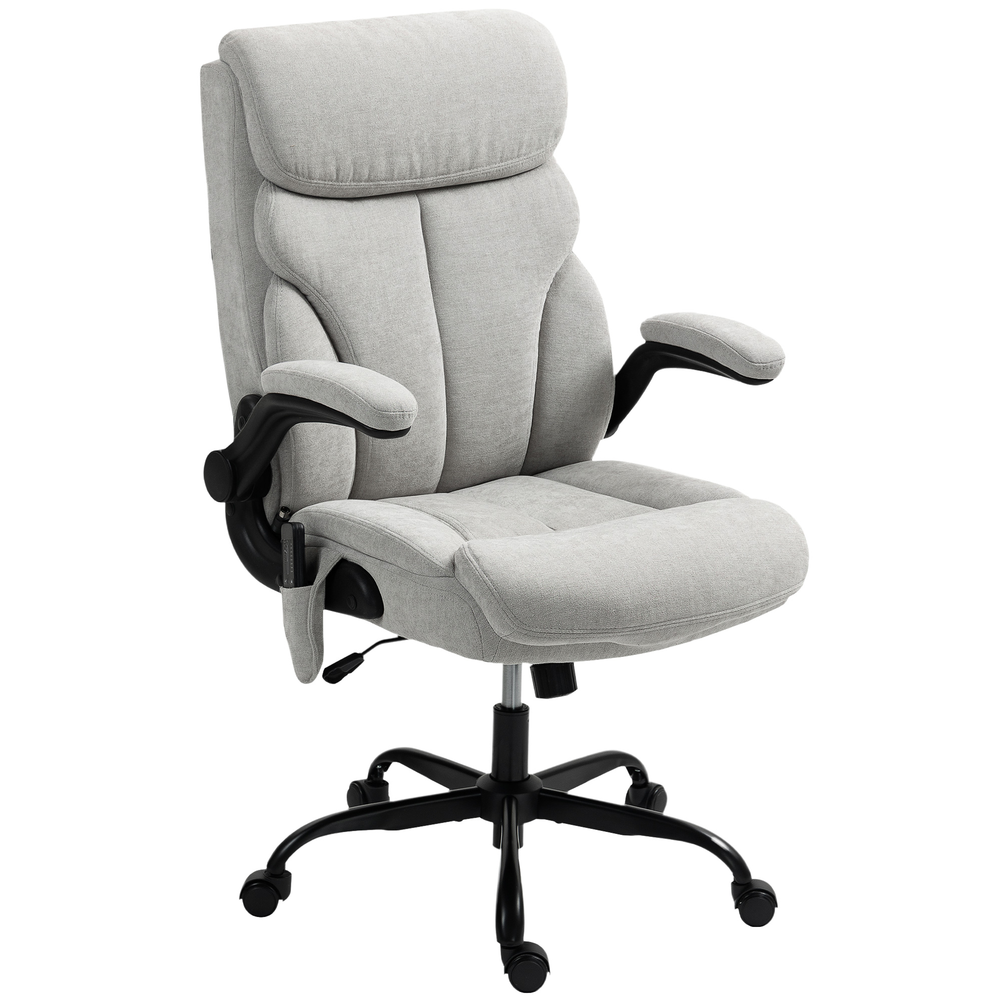 HOMCOM Silla de Oficina con Masaje Altura Ajustable y Reposabrazos Abatibles Tapizado Transpirable 66x67x113-121 cm Gris