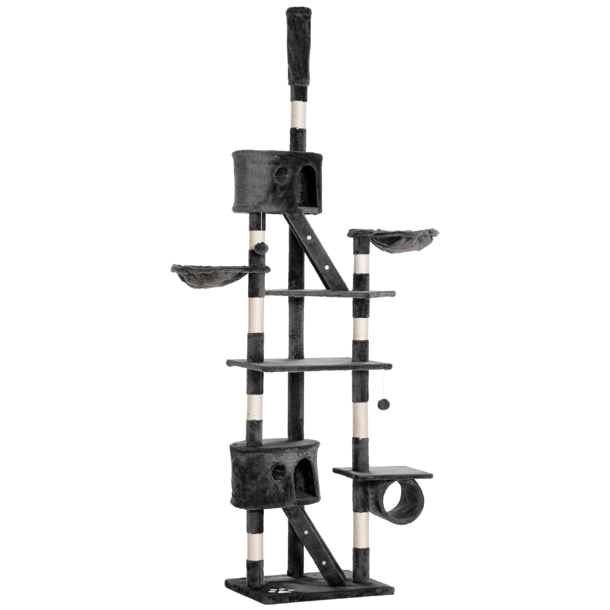 PawHut Floor to Ceiling Cat Tree for Indoor Cats, 240-260cm, Adjustable Height - Light Grey