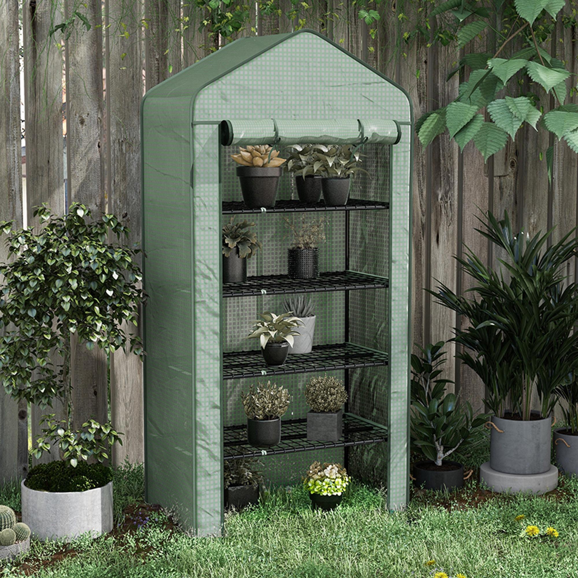 Outsunny 5 Tier Widened Mini Greenhouse with Reinforced PE Cover, Portable Indoor Outdoor Green House with Roll-up Door and Wire Shelves, 193H x 90W x 49Dcm, Green 2