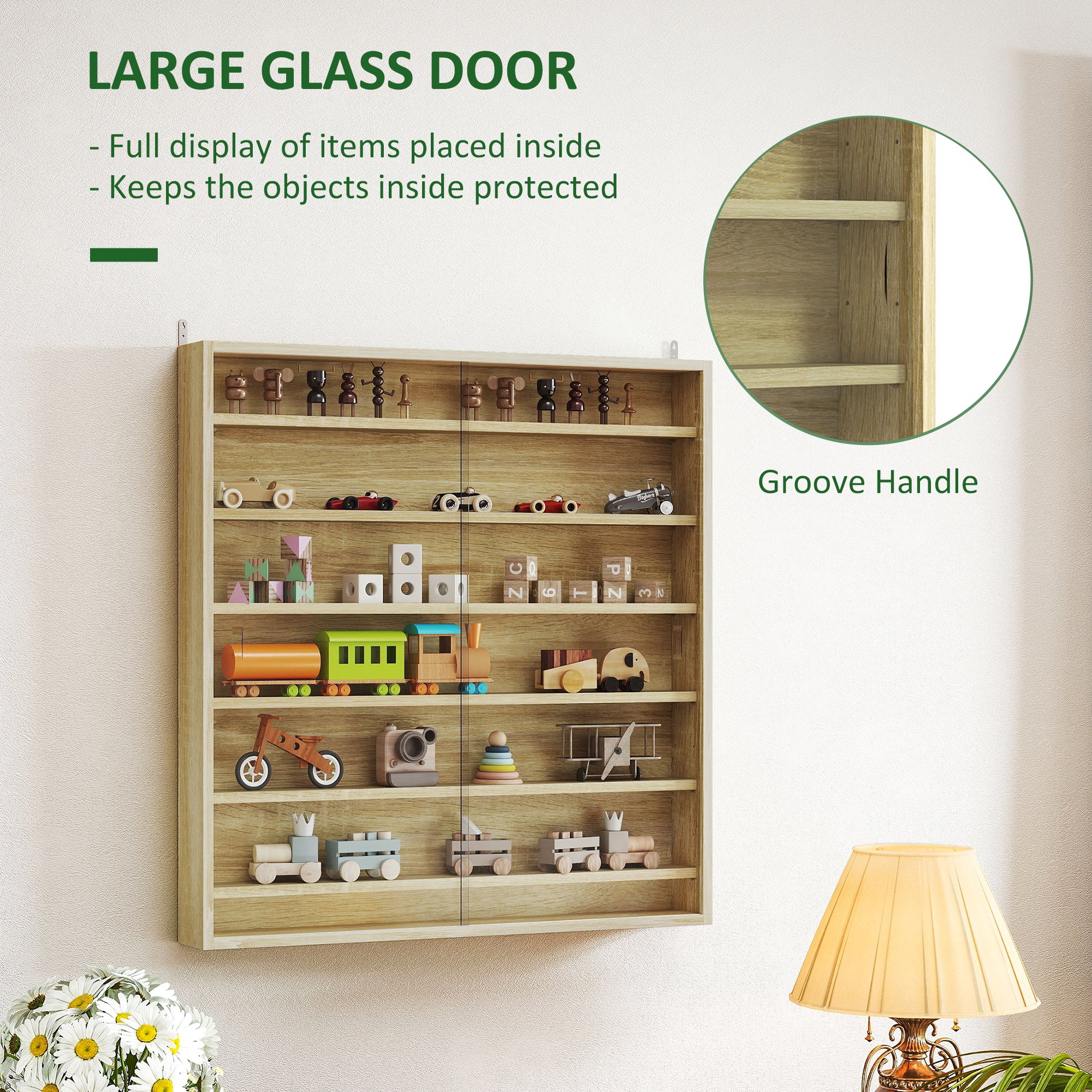 HOMCOM Six Shelf Display Cabinet, with Glass Doors Oak 5