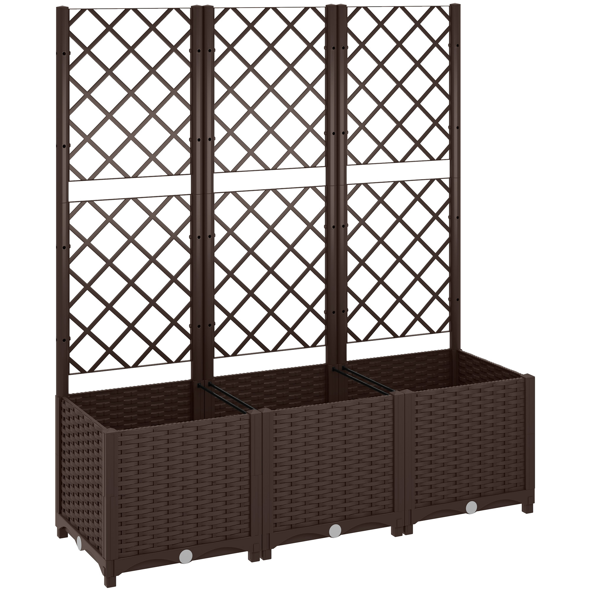 Outsunny Jardinera con Enrejado de Plástico para Plantas Trepadoras con Drenaje y Amplio Espacio de Cultivo 120x40x135 cm Marrón