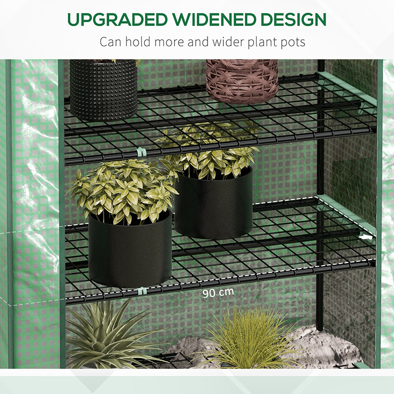 Outsunny 5 Tier Widened Mini Greenhouse with Reinforced PE Cover, Portable Indoor Outdoor Green House with Roll-up Door and Wire Shelves, 193H x 90W x 49Dcm, Green 4