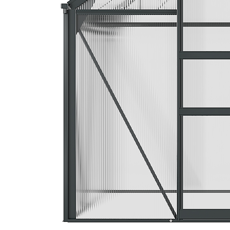 Outsunny 6 x 6ft Polycarbonate Greenhouse, Large Walk-In Green House with Slide Door and Window, Garden Plants Grow House with Aluminium Frame and Foundation, Grey 9