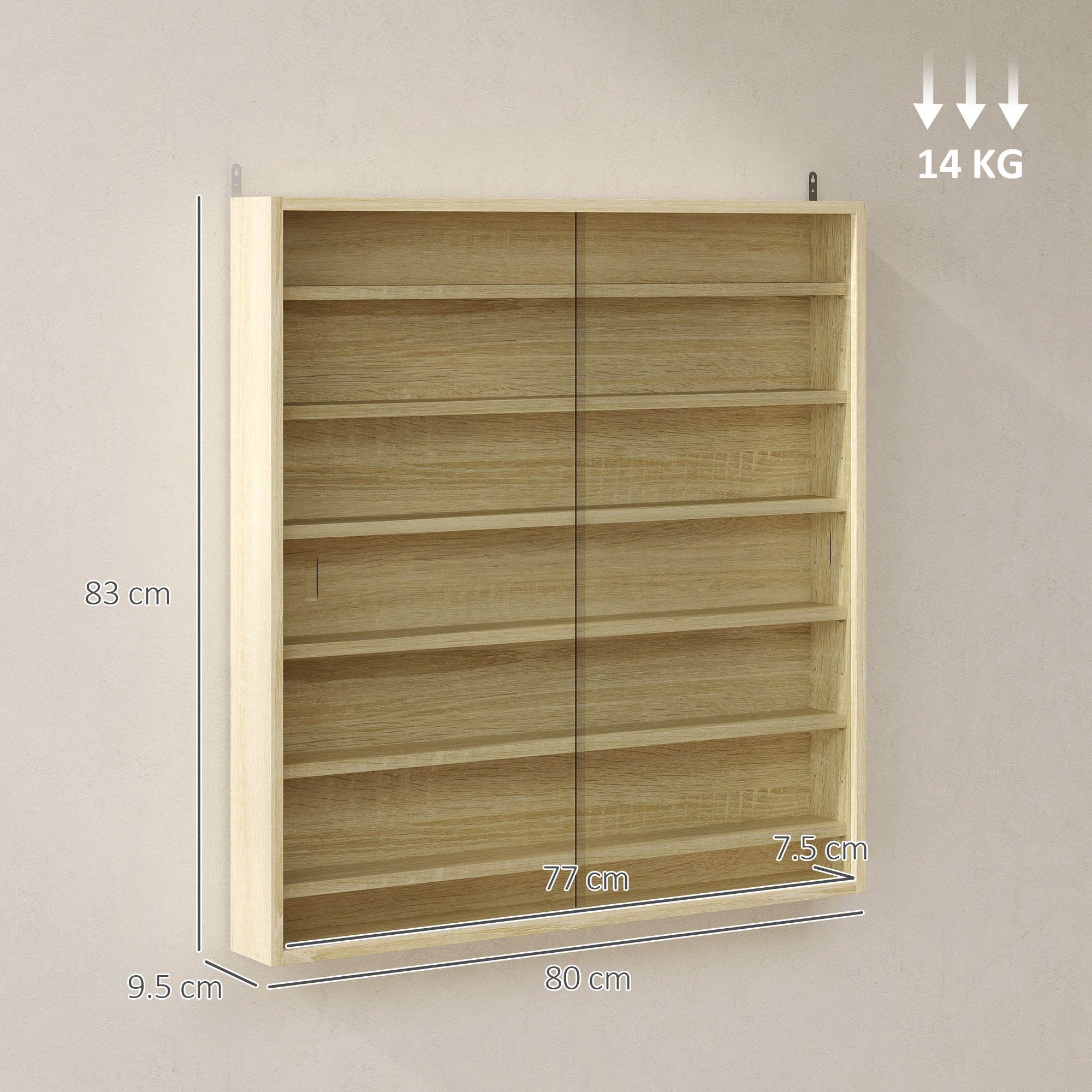 HOMCOM Six Shelf Display Cabinet, with Glass Doors Oak 3