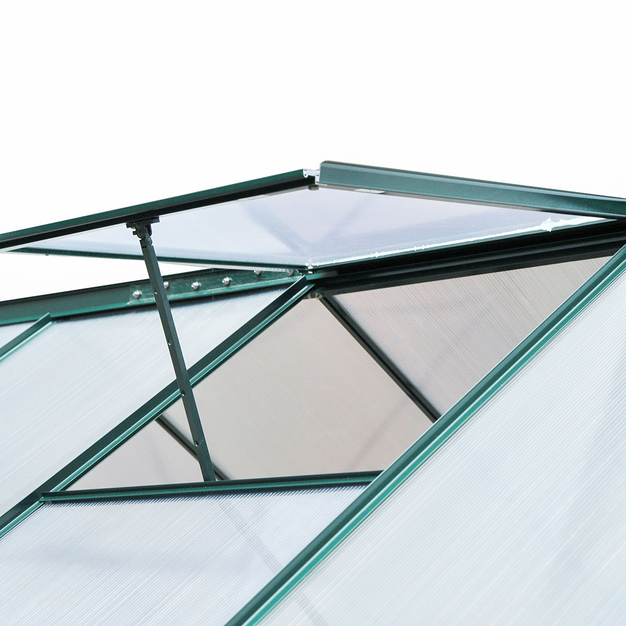 Outsunny 6 x 8ft Polycarbonate Greenhouse, Large Walk-In Green House with Slide Door and Window, Garden Plants Grow House with Aluminium Frame and Foundation, Dark Green 9