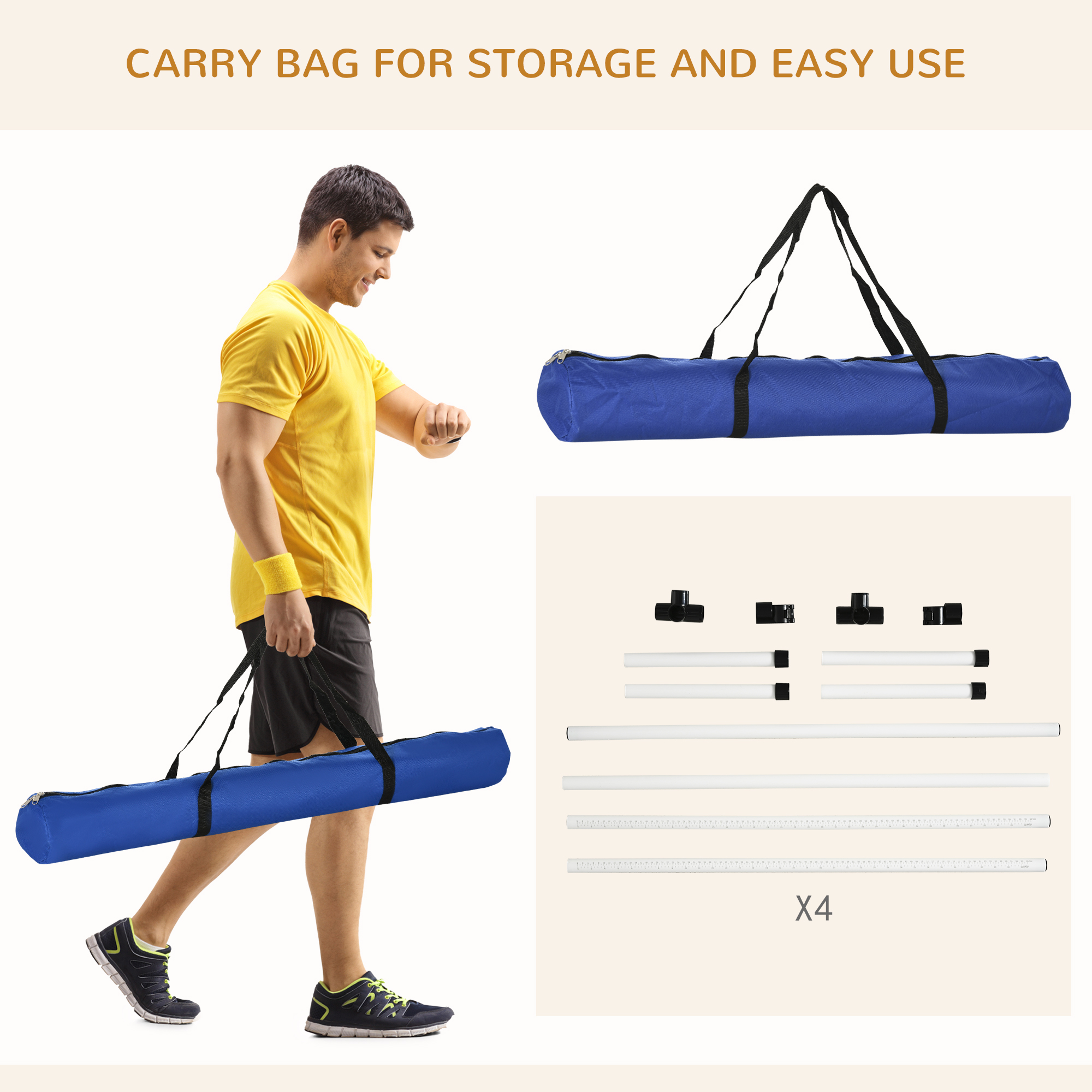 PawHut 4 Pieces Dog Agility Training Equipment, Adjustable Height Jumps Hurdle with Carrying Bag for Outdoor, White 6