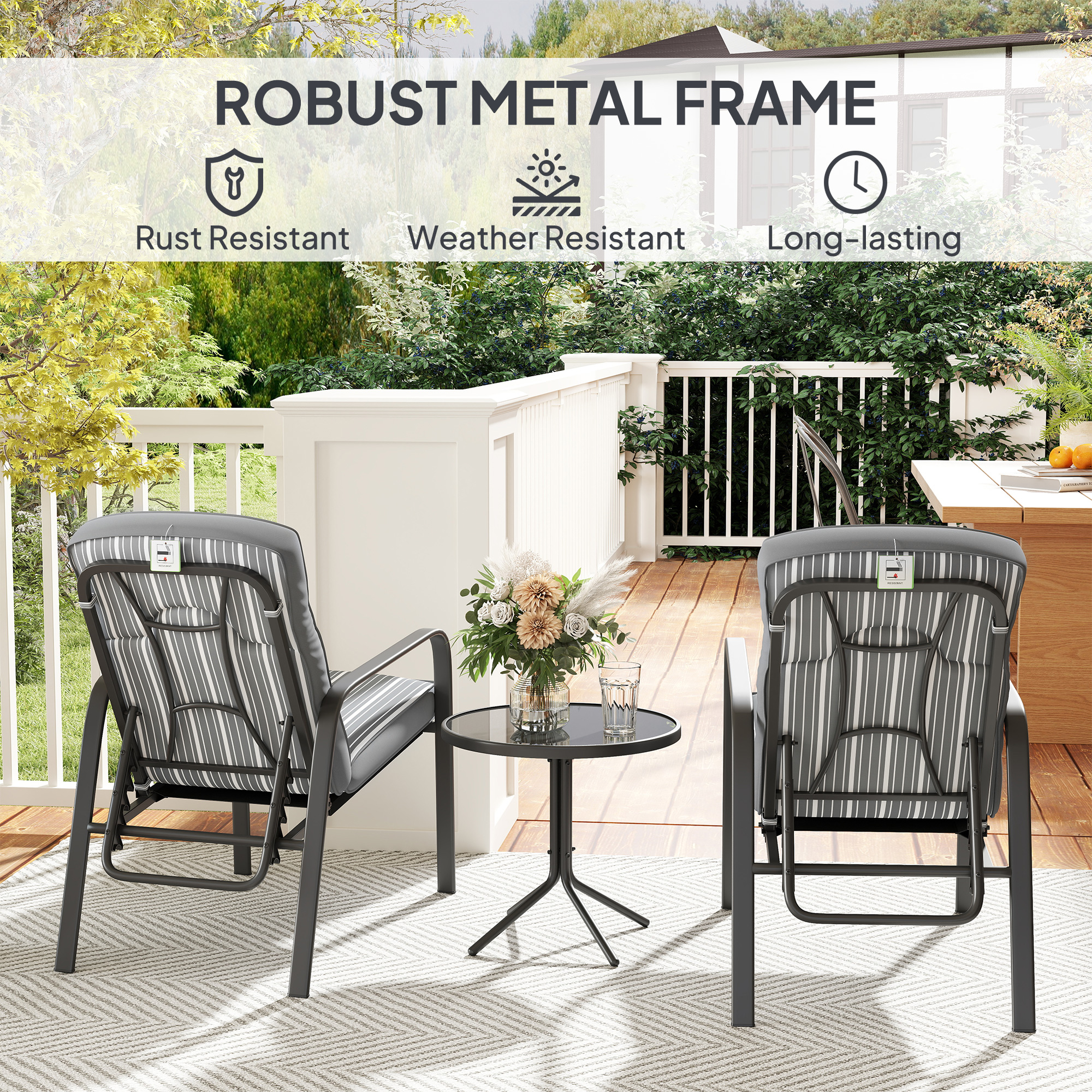 Outsunny Three-Piece Reclining Chair Set Grey 7