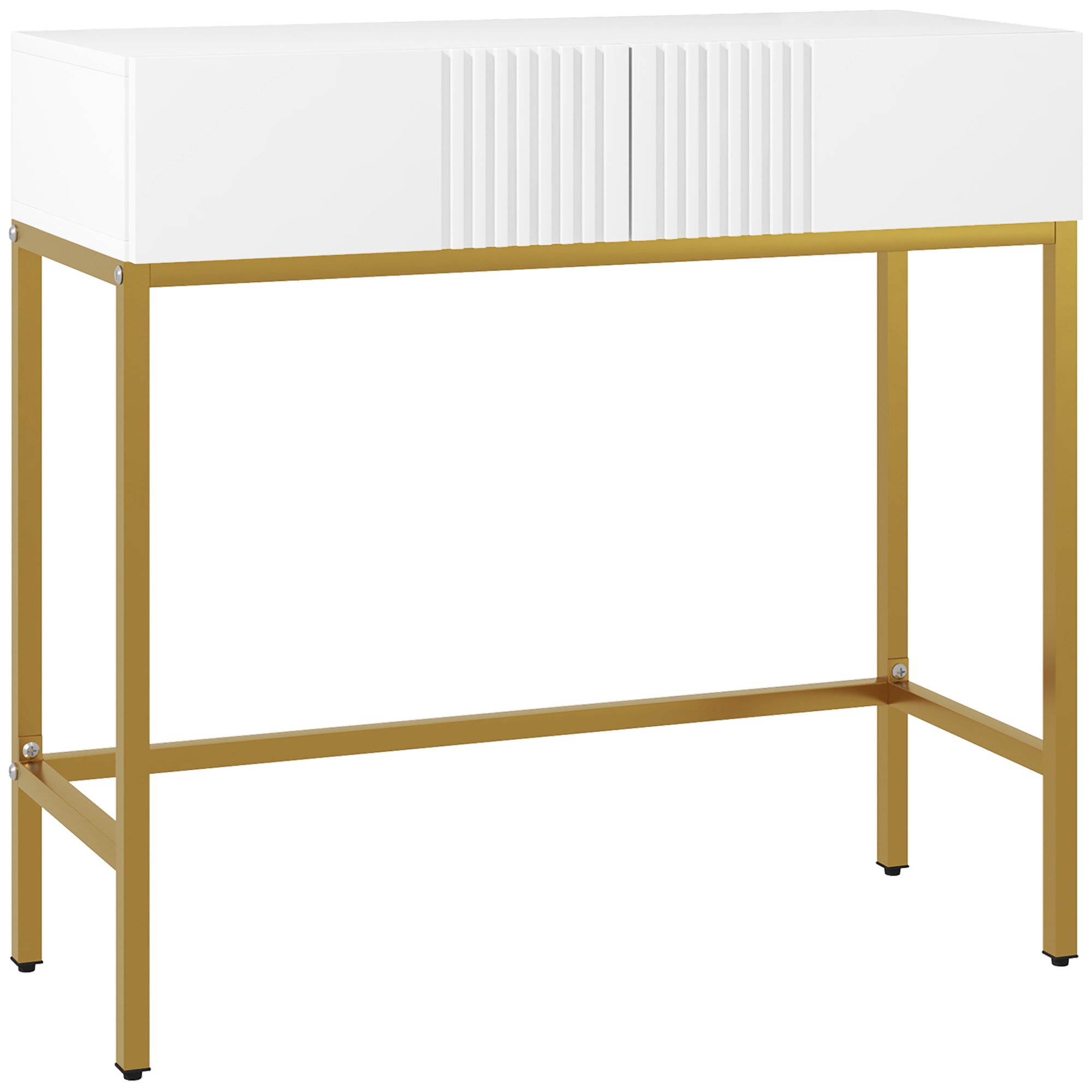 HOMCOM Masă Consolă cu 2 Sertare, Masă Modernă de Intrare cu Bază din Oțel în Ton Auriu, Canapea Extensibilă, 80x31.5x75 cm, Alb | Aosom Romania