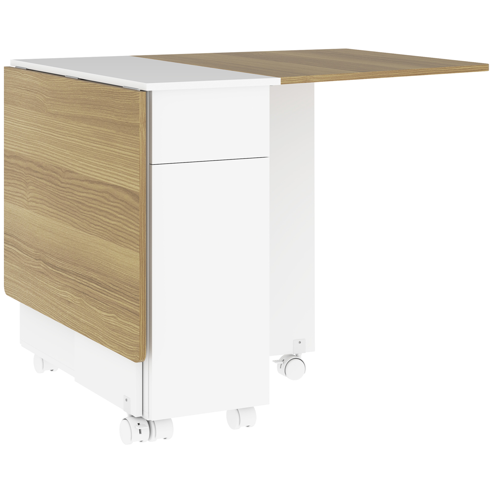 HOMCOM Masă Extensibilă pentru 6 Persoane, Masă Pliabilă cu Roți, 2 Sertare și Dulapior, 140x76x74 cm, Alb | Aosom Romania