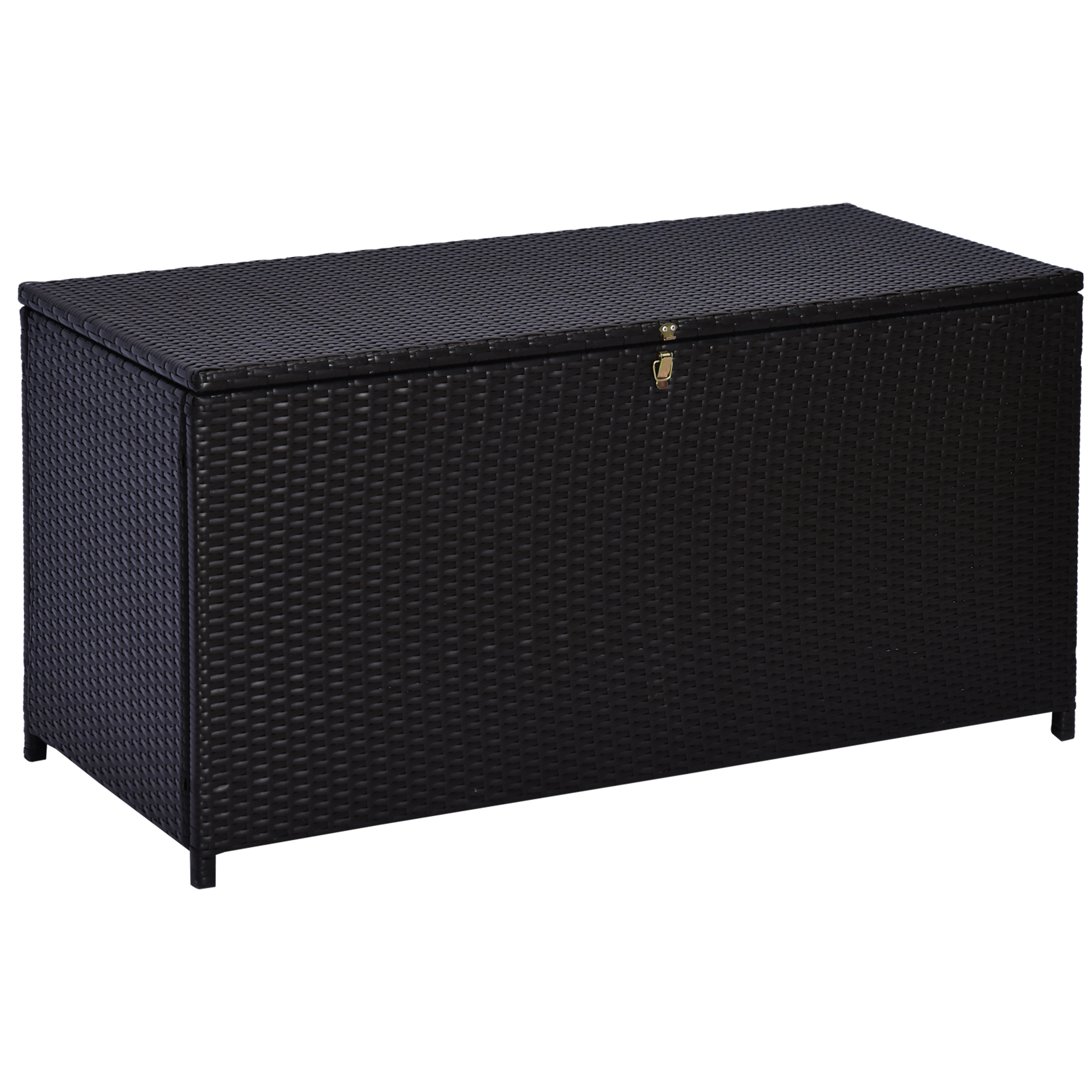 Outsunny Cufăr de Exterior de 284L din Ratan PE cu Pistoane cu Gaz și Cadru Metalic, 118x54x59 cm, Maro Închis | Aosom Romania