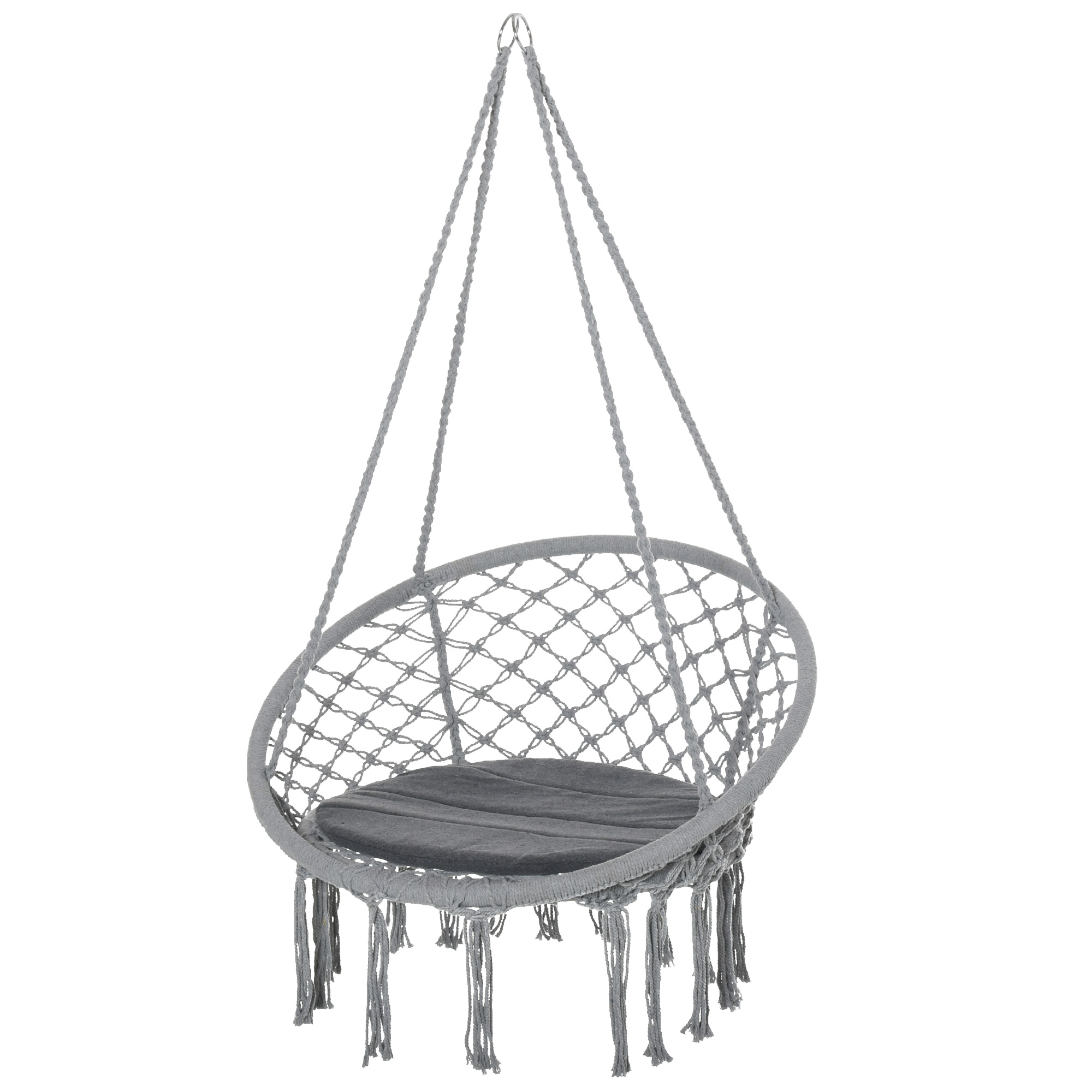 Outsunny Silla Colgante Redondo Silla Hamaca Columpio con Cojín y Cuerda de Algodón para Interior y Exterior 80x80x42 cm Gris   Aosom España