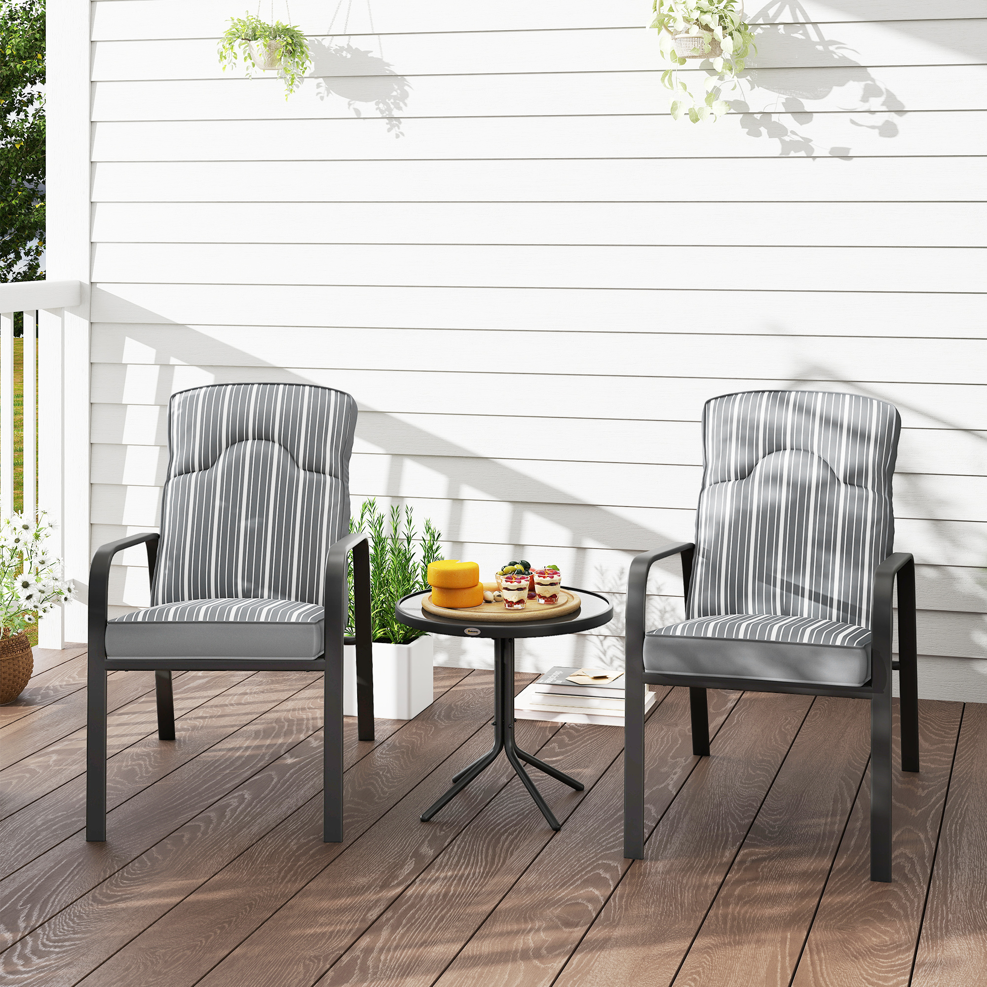 Outsunny Three-Piece Reclining Chair Set Grey 9