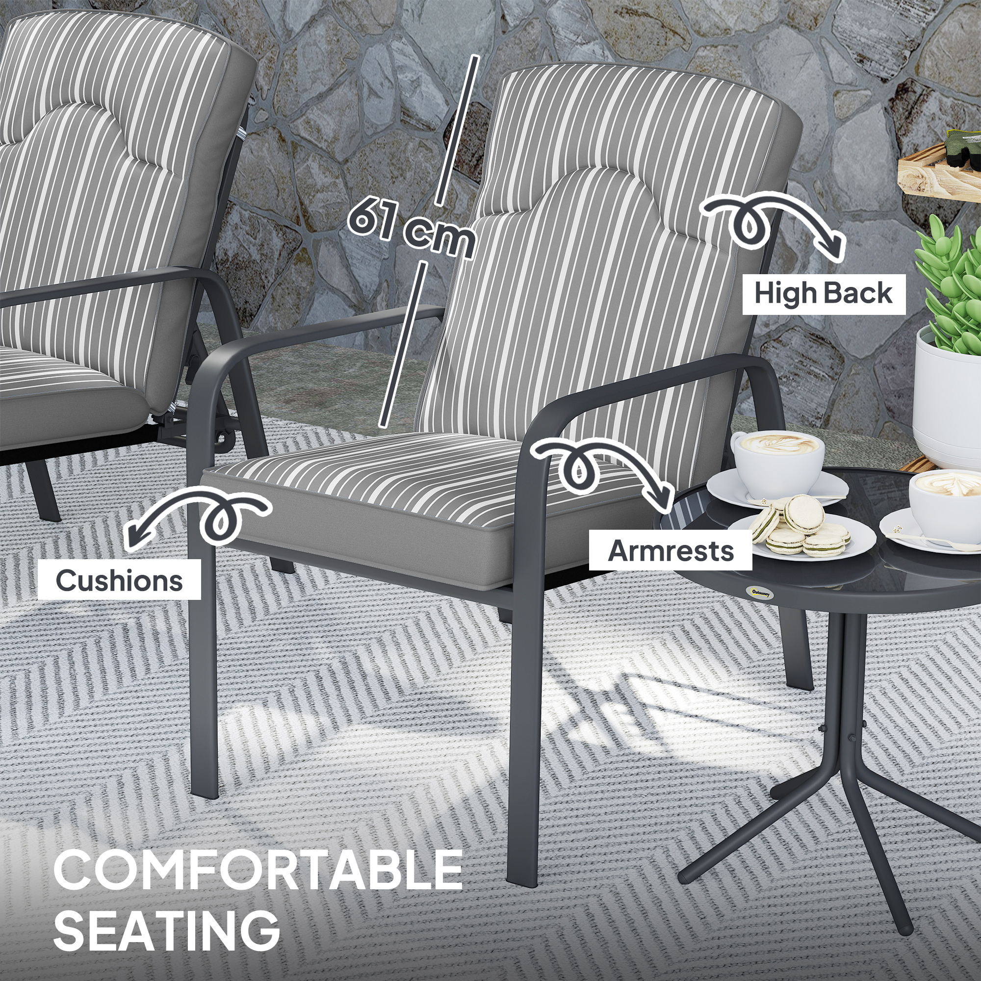 Outsunny Three-Piece Reclining Chair Set Grey 6