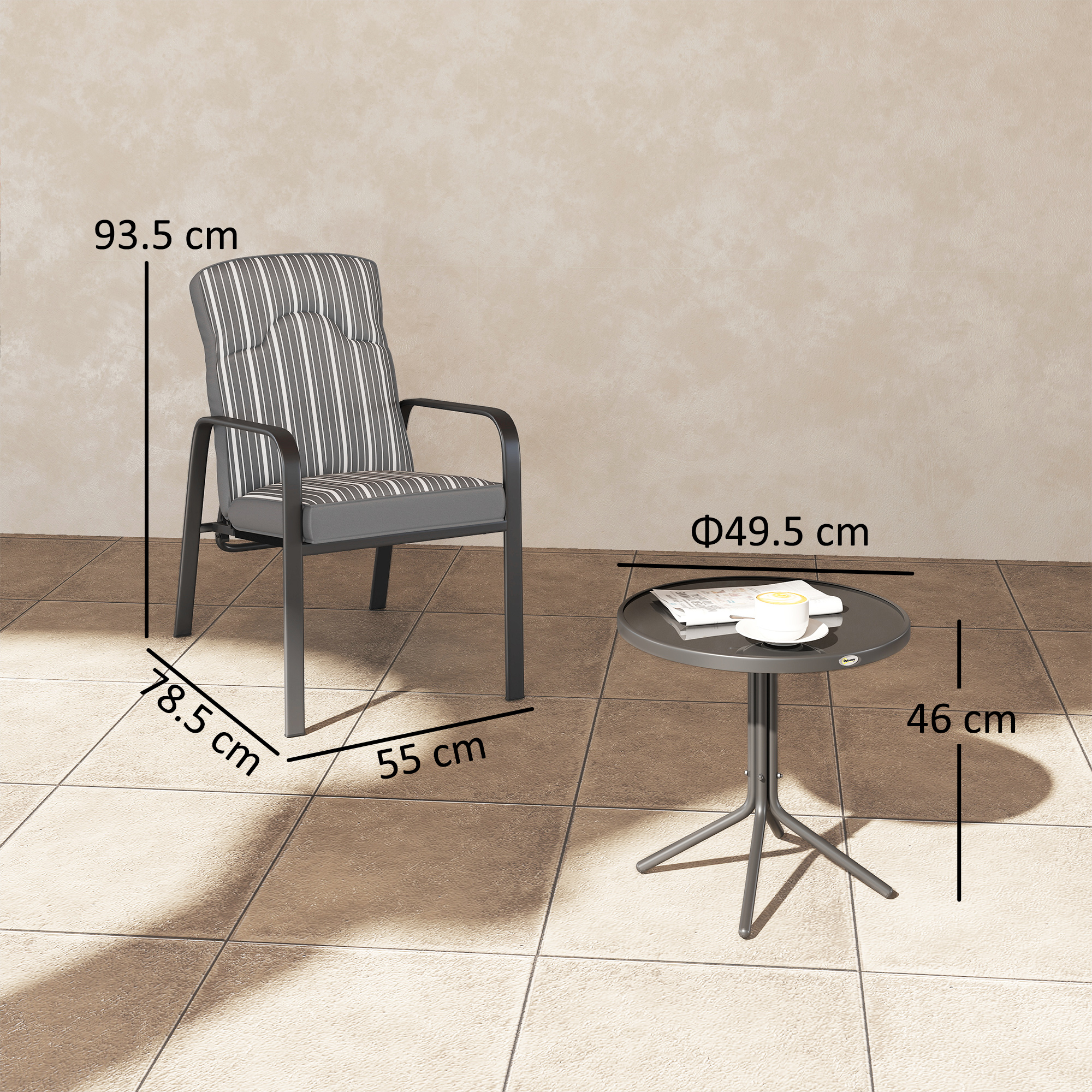 Outsunny Three-Piece Reclining Chair Set Grey 3
