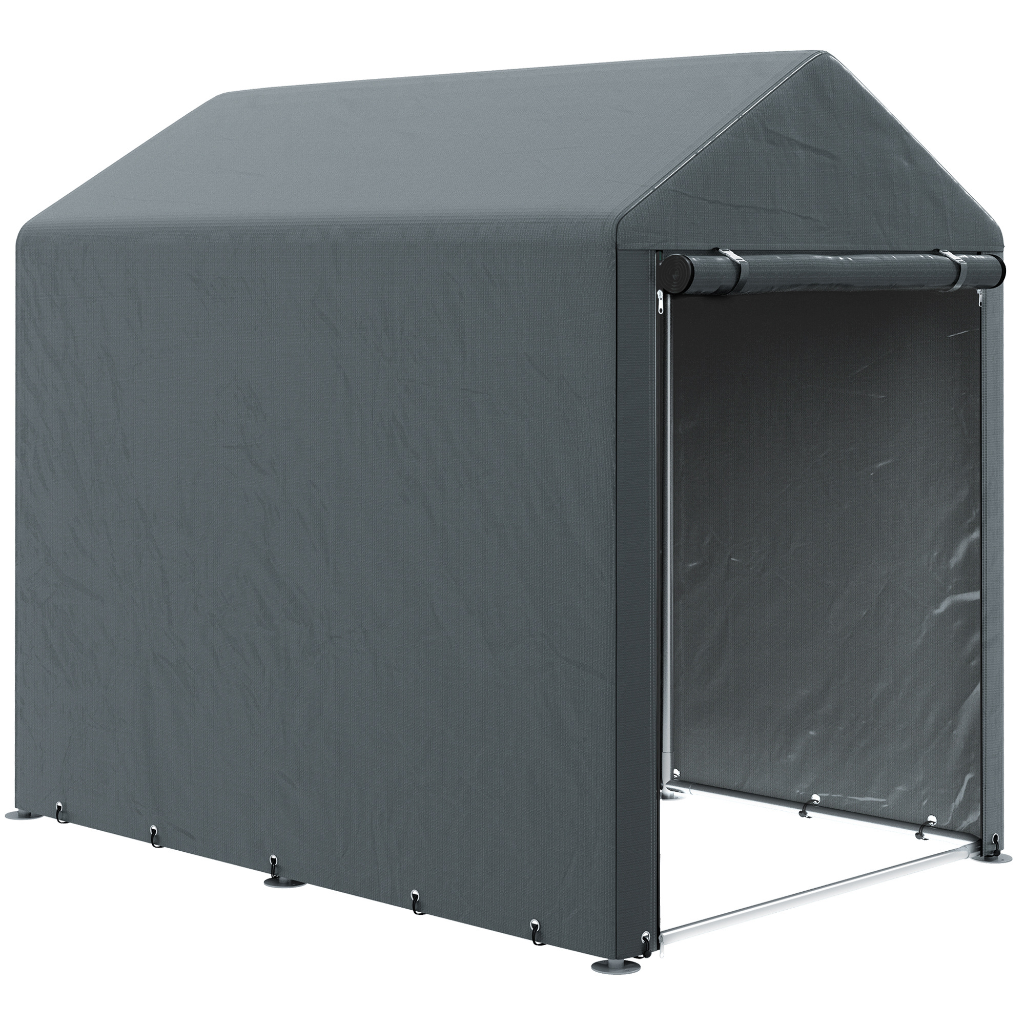 Outsunny Magazie pentru Scule cu Protecție UV și Intrare cu Fermoar, Cort de Garaj, 120x179x165 cm, Gri Închis | Aosom Romania