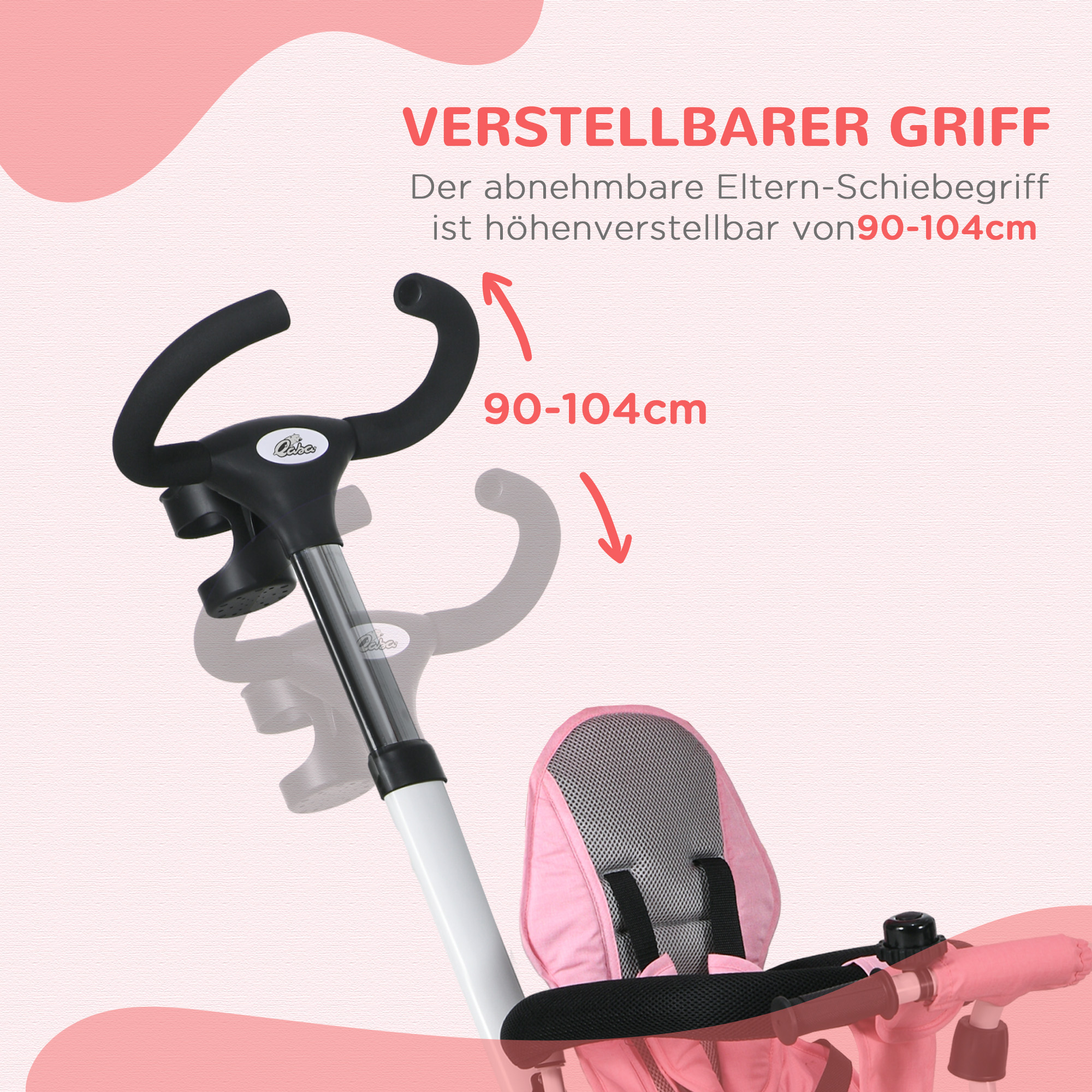 6-ühes laste kolmerattaline lükkesanga, varikatuse, rakmete ja hoiukorviga, 18+ kuud, roosa