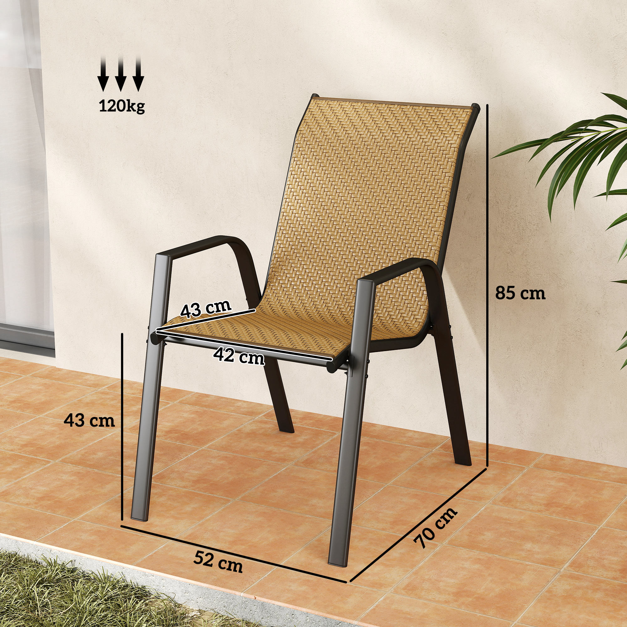 Outsunny Four-Piece Stacking Rattan Garden Seat Set Khaki 3