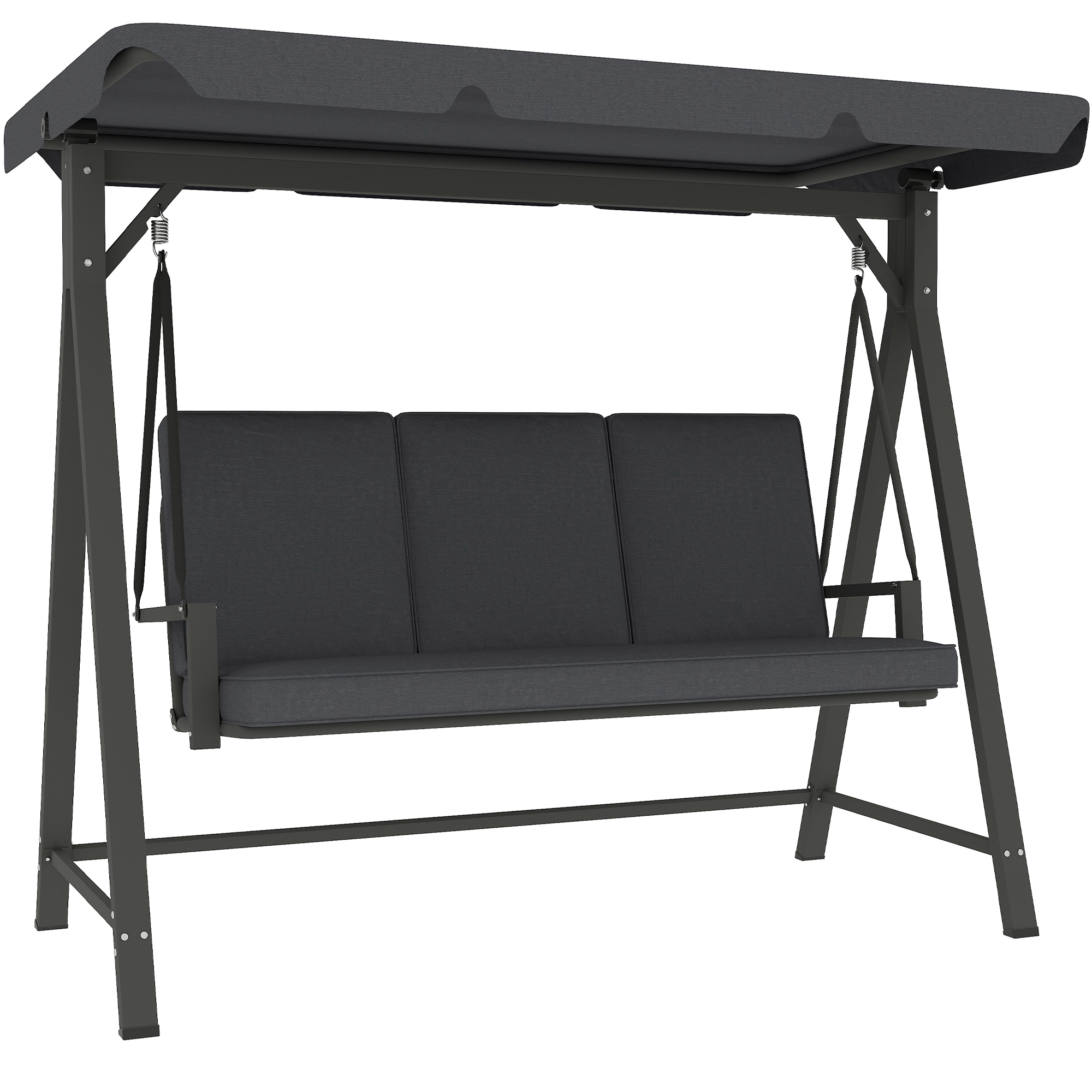 Outsunny Three-Seater Garden Swing Bench, with Adjustable Canopy - Dark Grey
