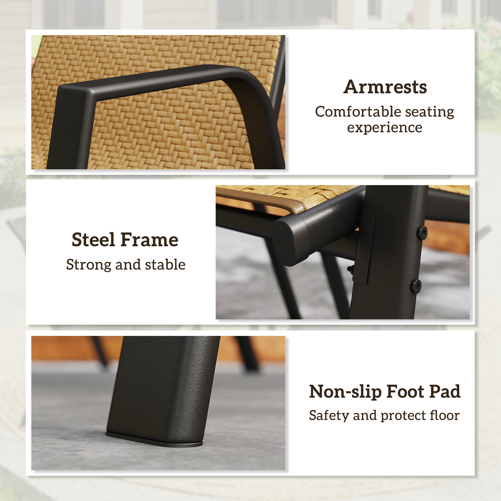 Outsunny Four-Piece Stacking Rattan Garden Seat Set Khaki 7