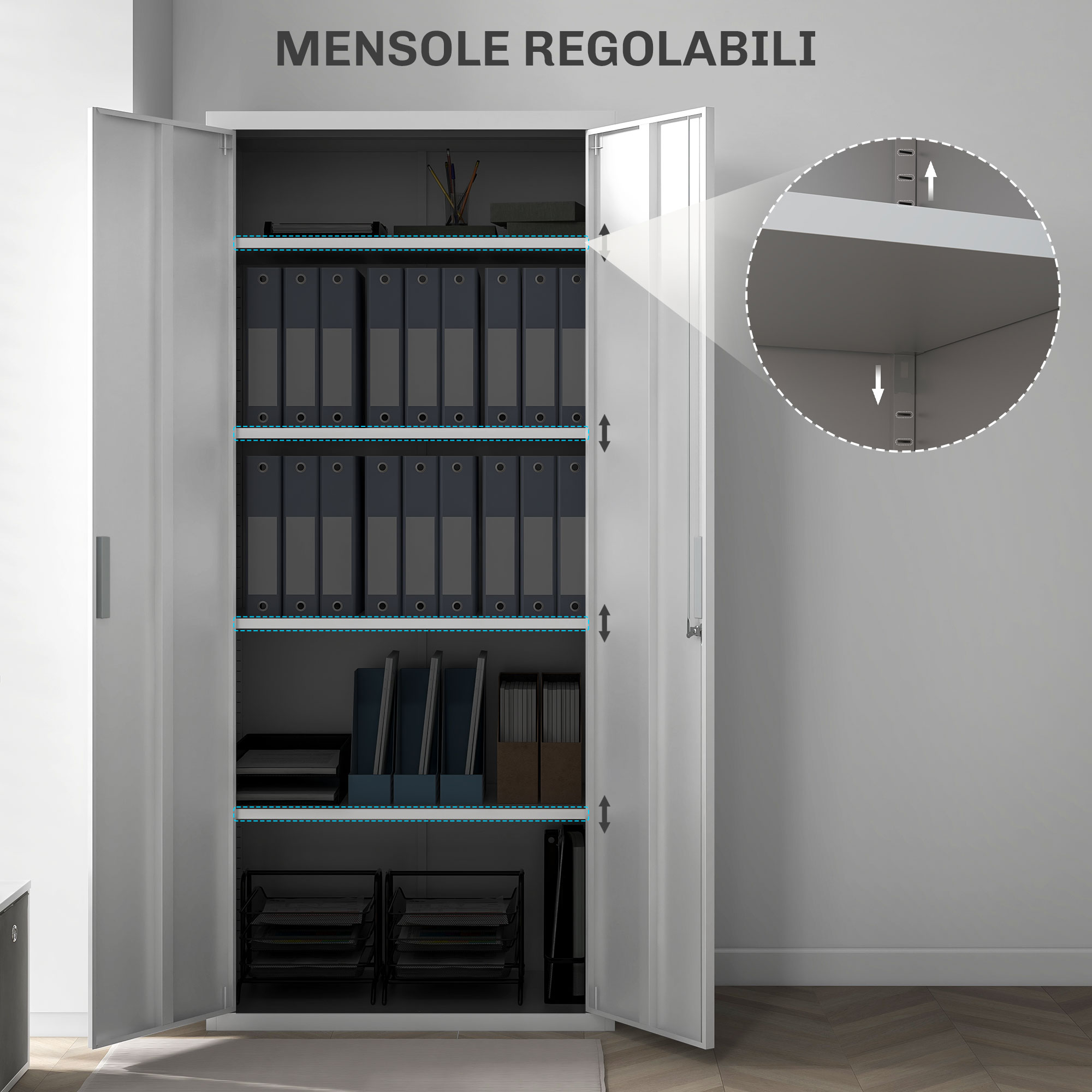 Armadietto Da Ufficio Rieti 90x40x90 Cm Ante Scorrevoli - Grigio Scuro