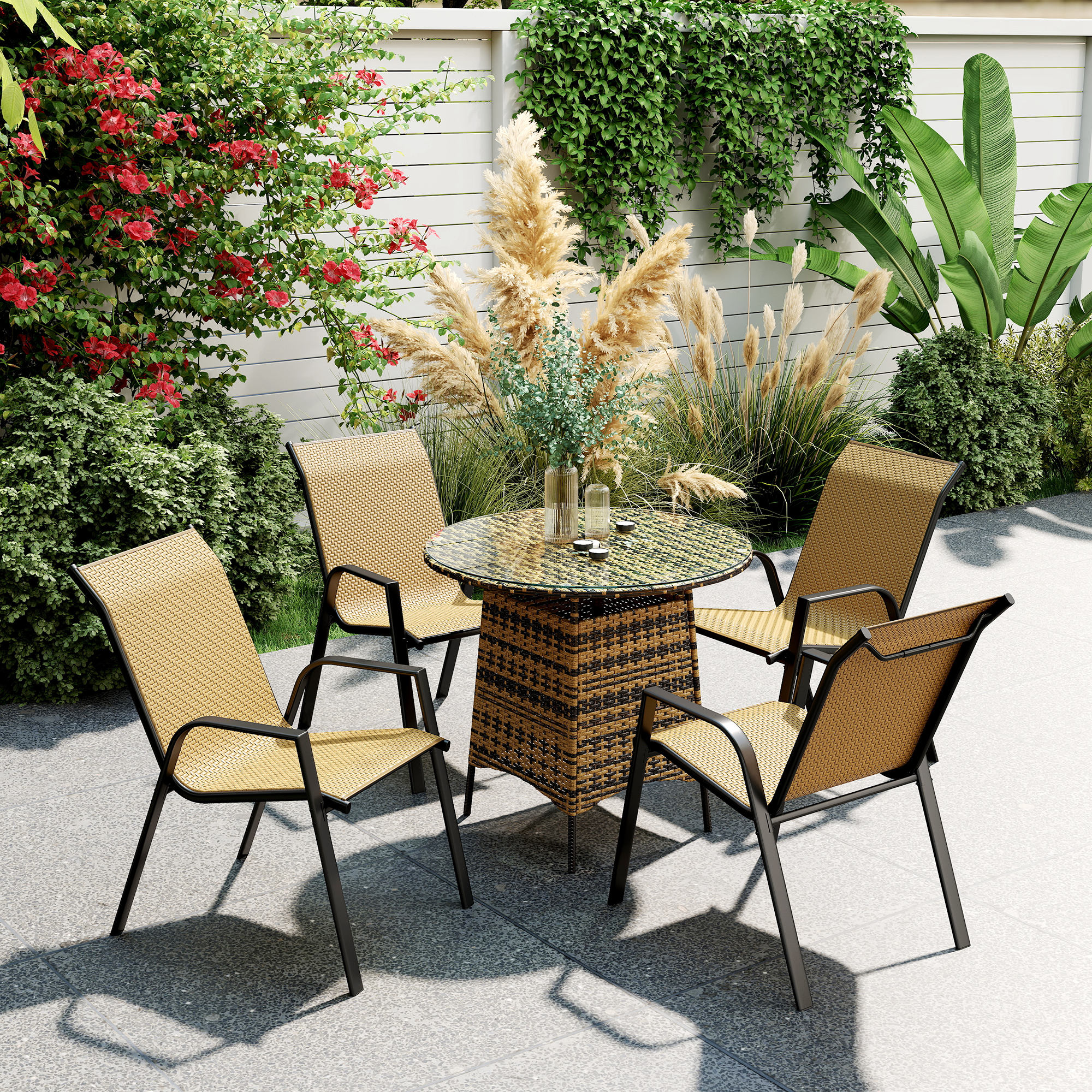 Outsunny Four-Piece Stacking Rattan Garden Seat Set Khaki 2