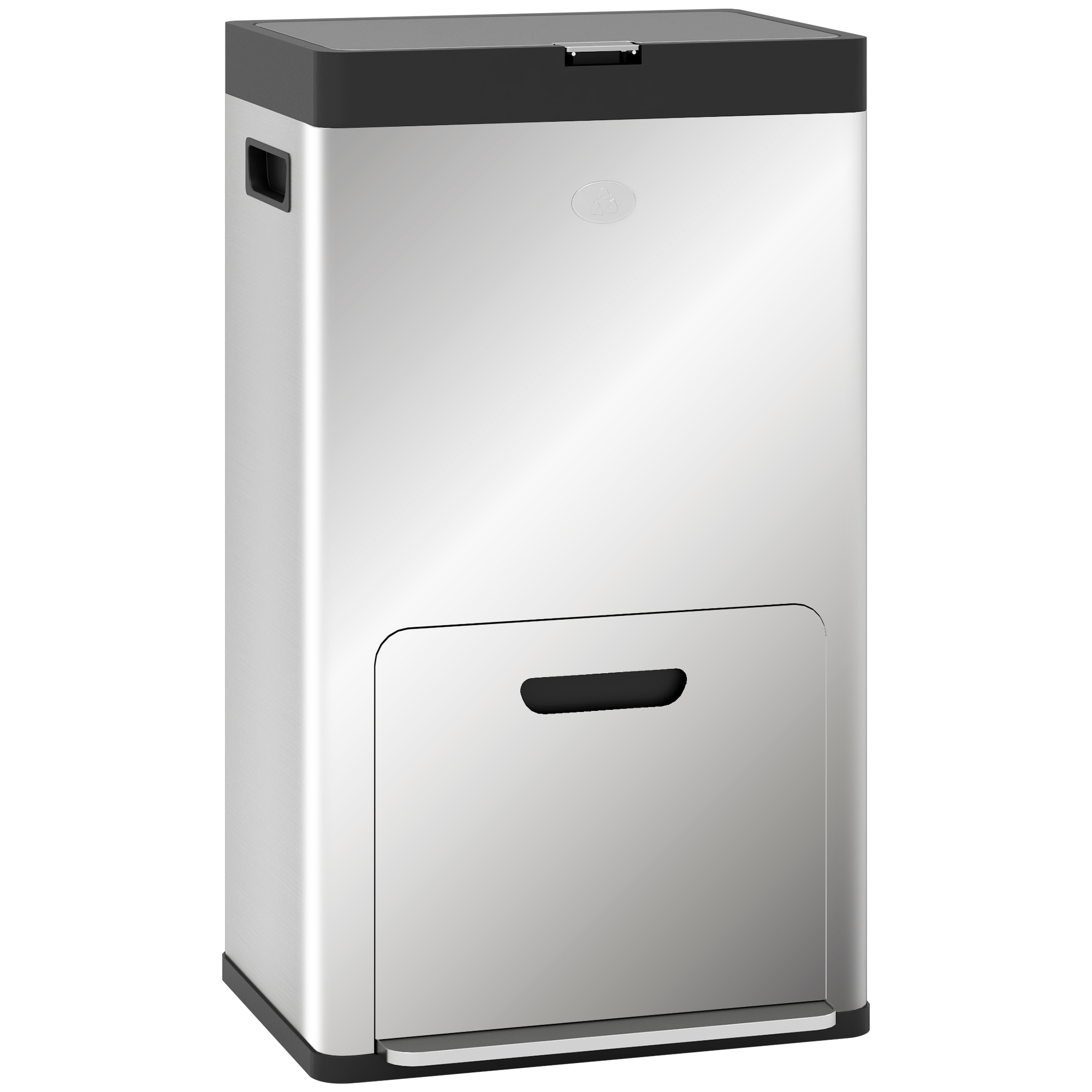 HOMCOM Coș de Gunoi cu 3 Compartimente de 56L, Pedală și Închidere Silențioasă, 45,7x35,8x76 cm, Argintiu | Aosom Romania