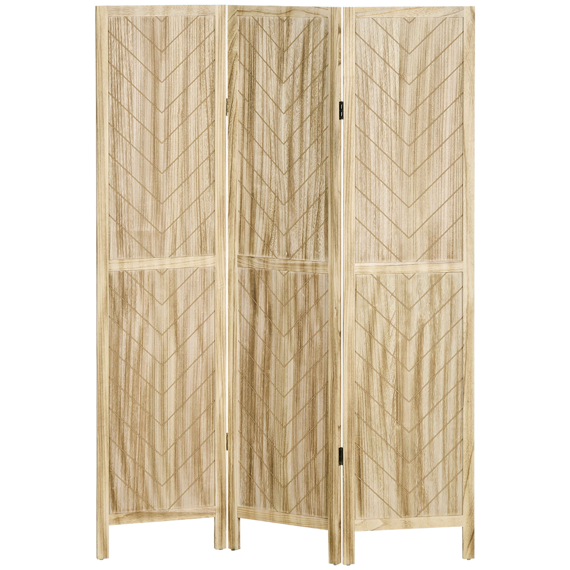 HOMCOM Separator de Cameră cu 3 Panouri, Ecran de Confidențialitate Pliabil Portabil pentru Interior din Lemn Masiv, Despărțitor de Perete, 120x170x1.6 cm, Natural