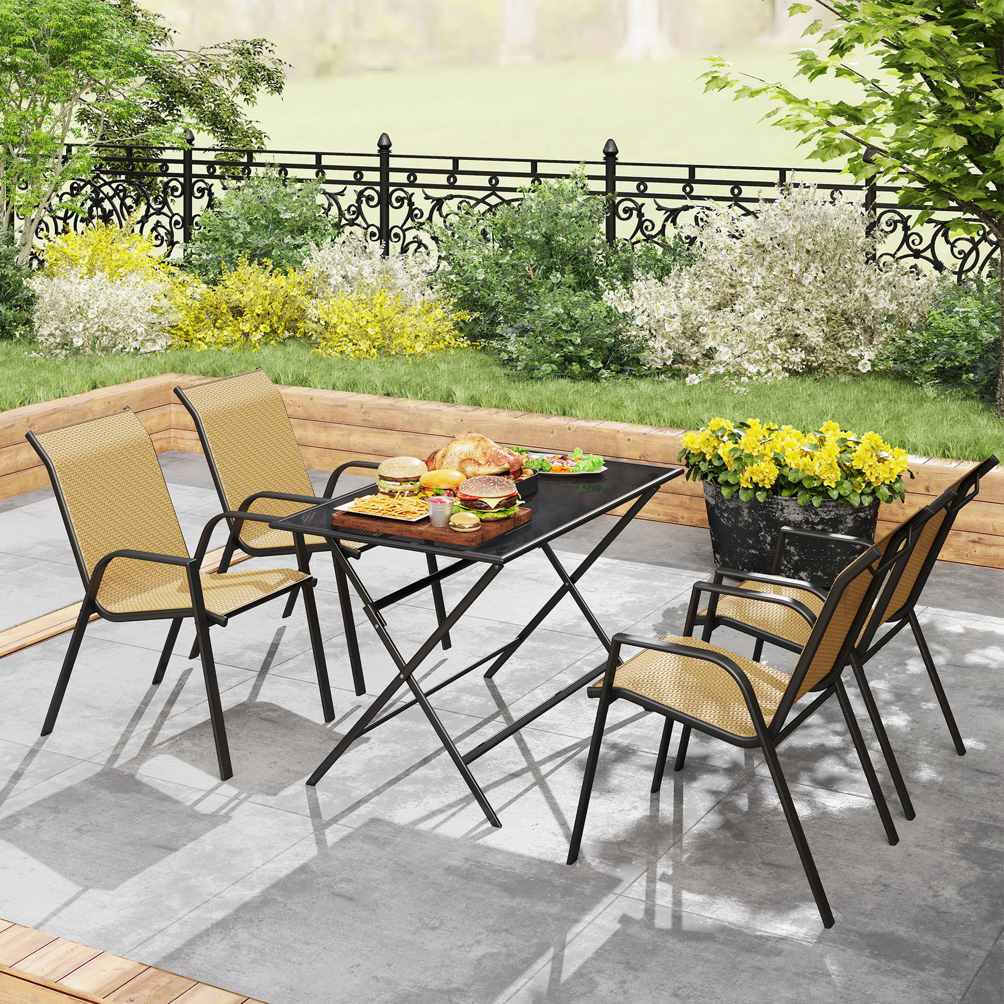 Outsunny Four-Piece Stacking Rattan Garden Seat Set Khaki 8