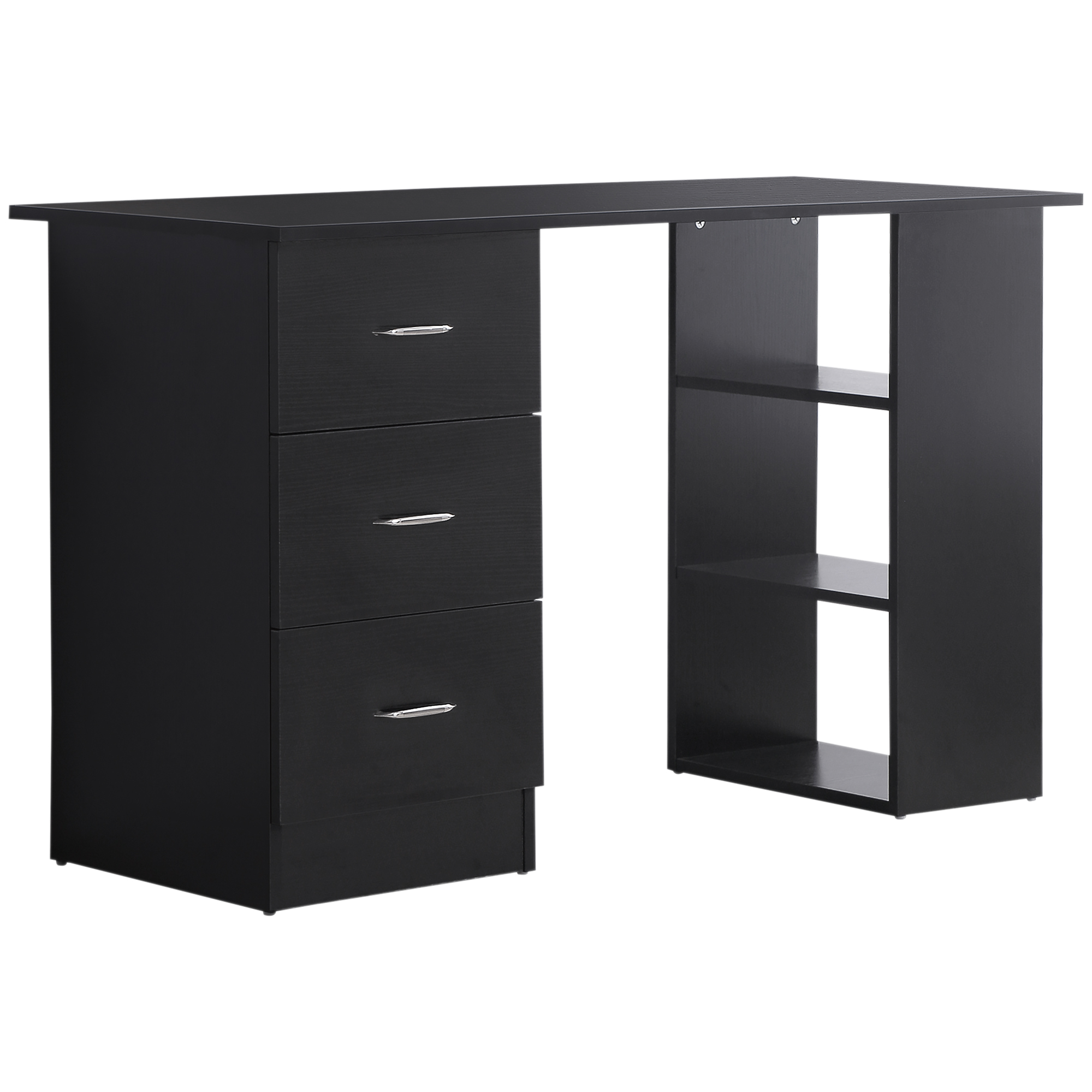 HOMCOM Birou de Calculator Modern, Masa de Lucru cu 3 Sertare și Raft pentru Depozitare, Design Elegant, Negru | Aosom Romania