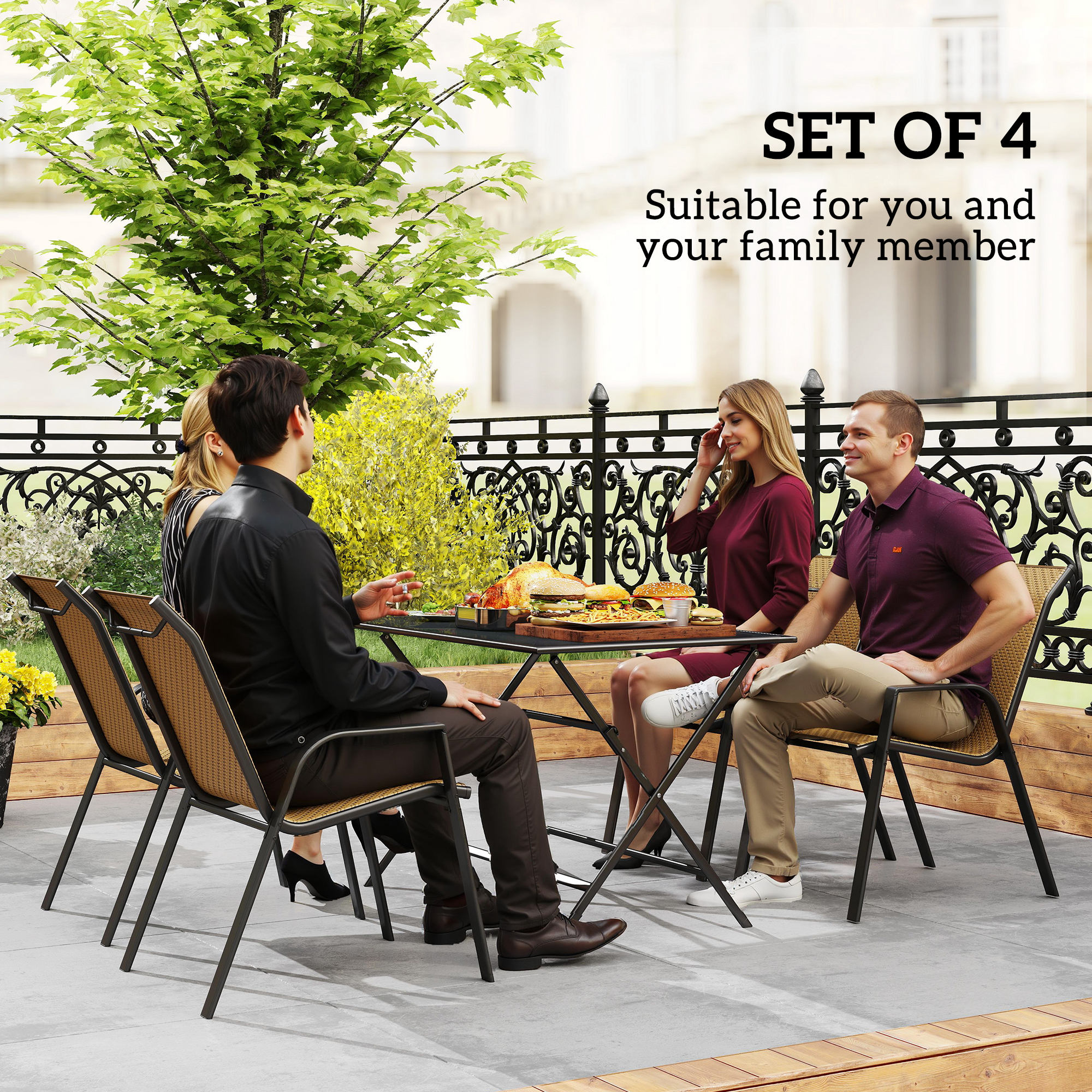 Outsunny Four-Piece Stacking Rattan Garden Seat Set Khaki 4