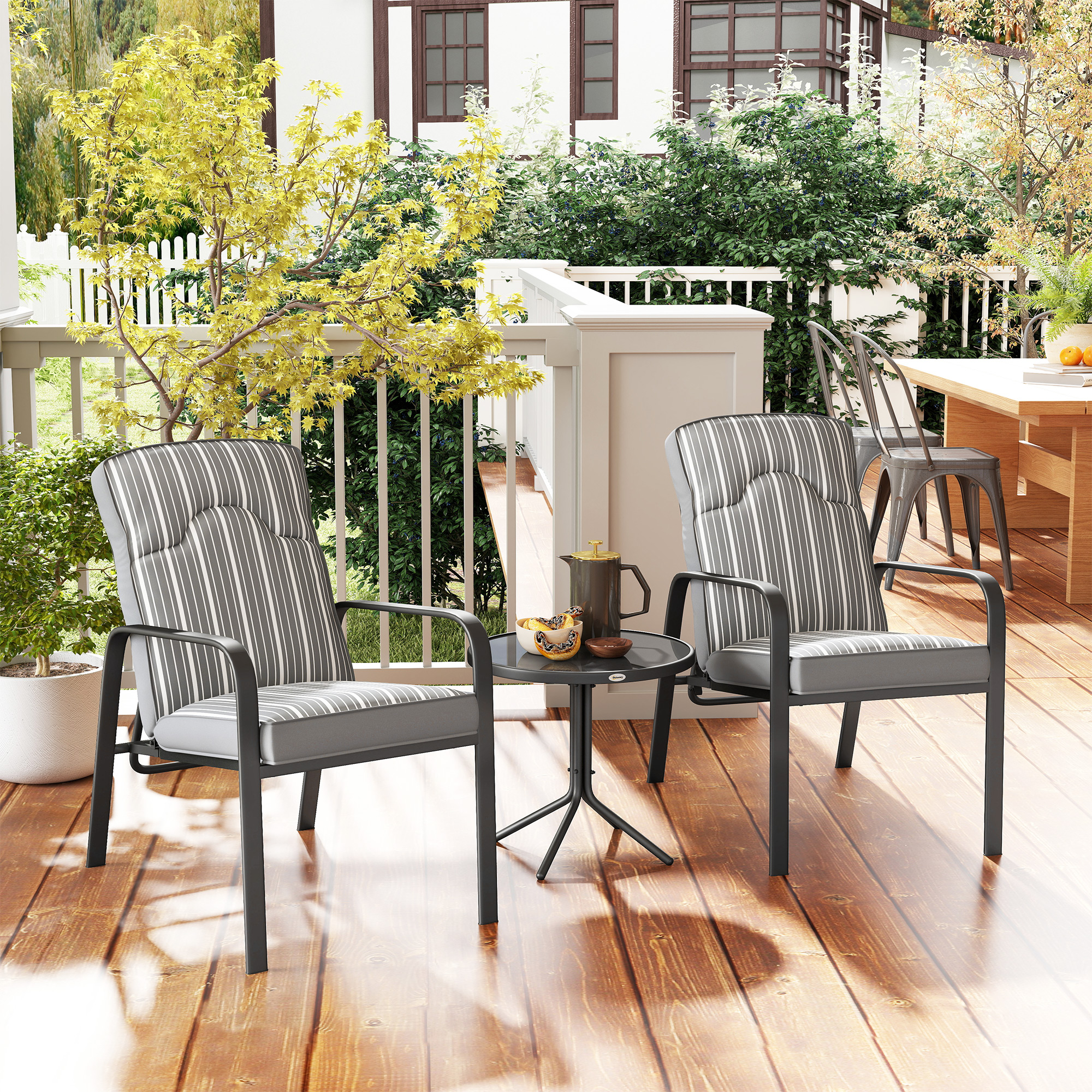 Outsunny Three-Piece Reclining Chair Set Grey 8