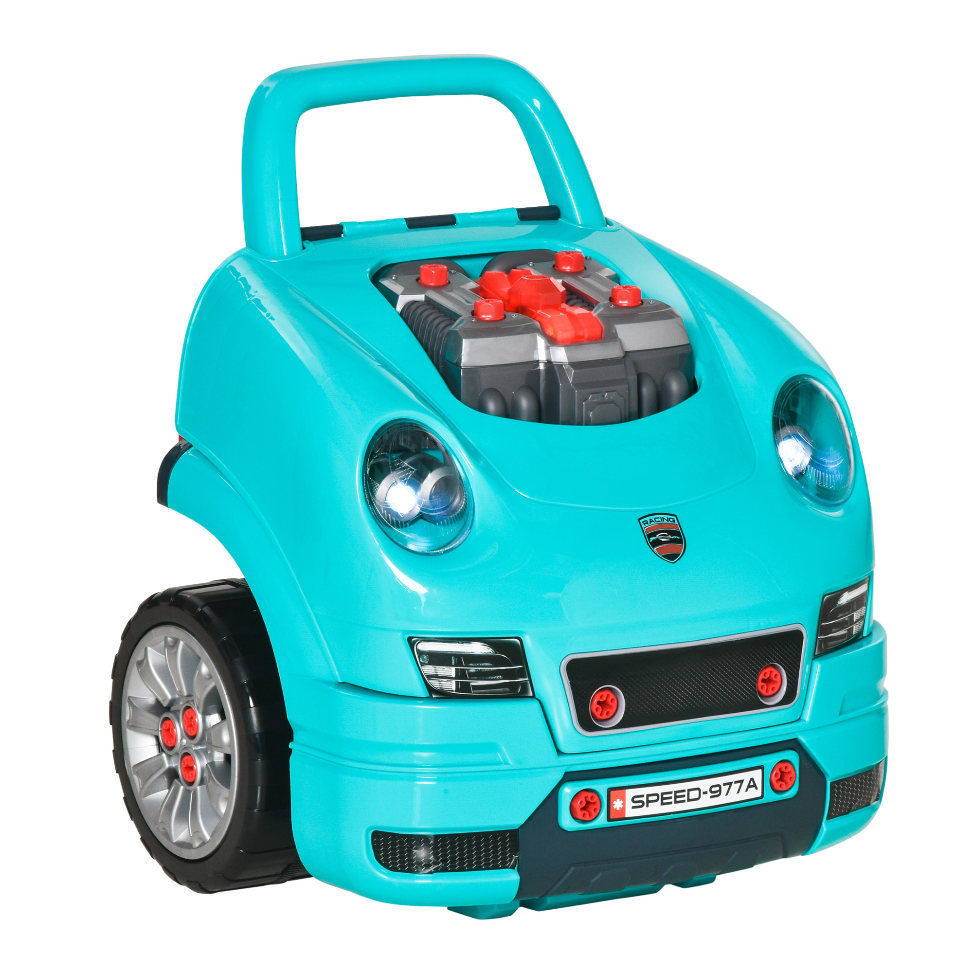 HOMCOM Atelier Reparații Jucărie, Camion cu Motor și 61 Accesorii pentru Copii, cu Roți și Mâner, 40x39x47 cm, Albastru | Aosom Romania