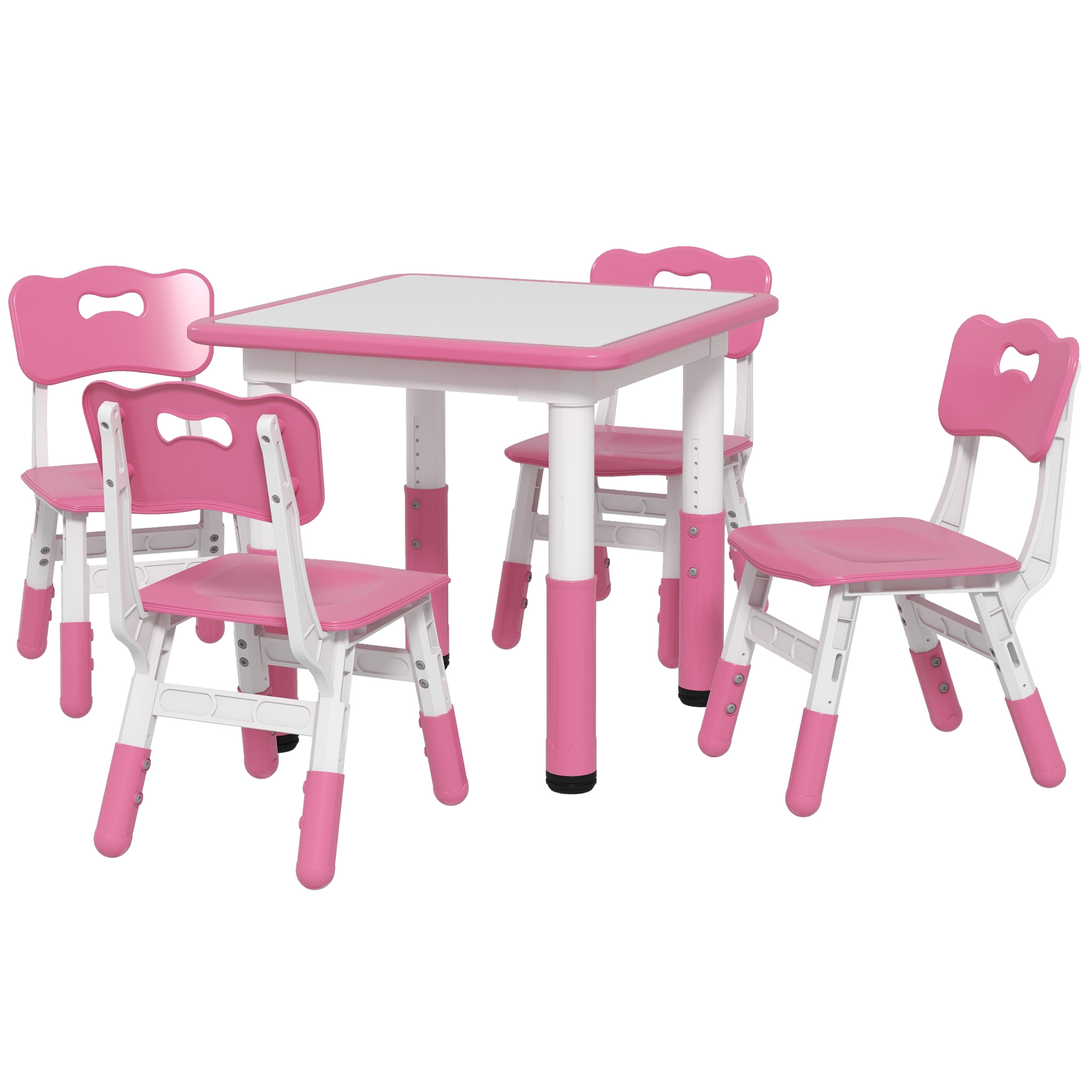 AIYAPLAY Set Masă și Scaune pentru Copii 18-60 Luni cu Înălțime Reglabilă și Tablă de Scris, 60x60x46-58 cm, Roz | Aosom Romania