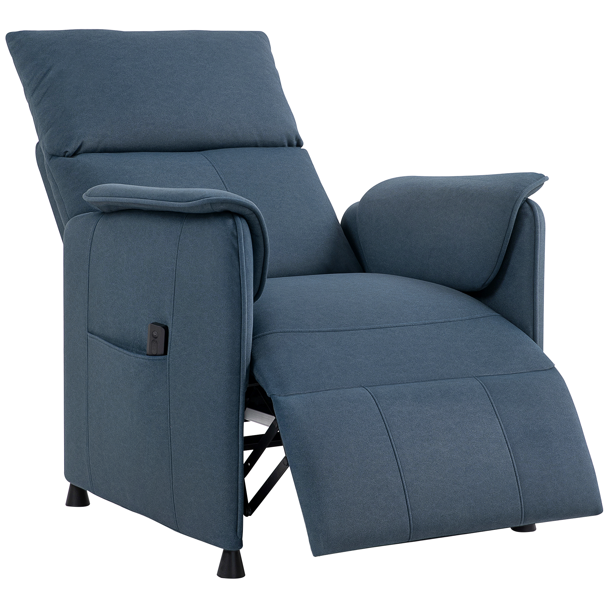 HOMCOM Sillón Reclinable con Motor sin Escobillas Reposapiés Tapizado Resistente y Bolsillos Laterales 80x83x104 cm Azul Oscuro