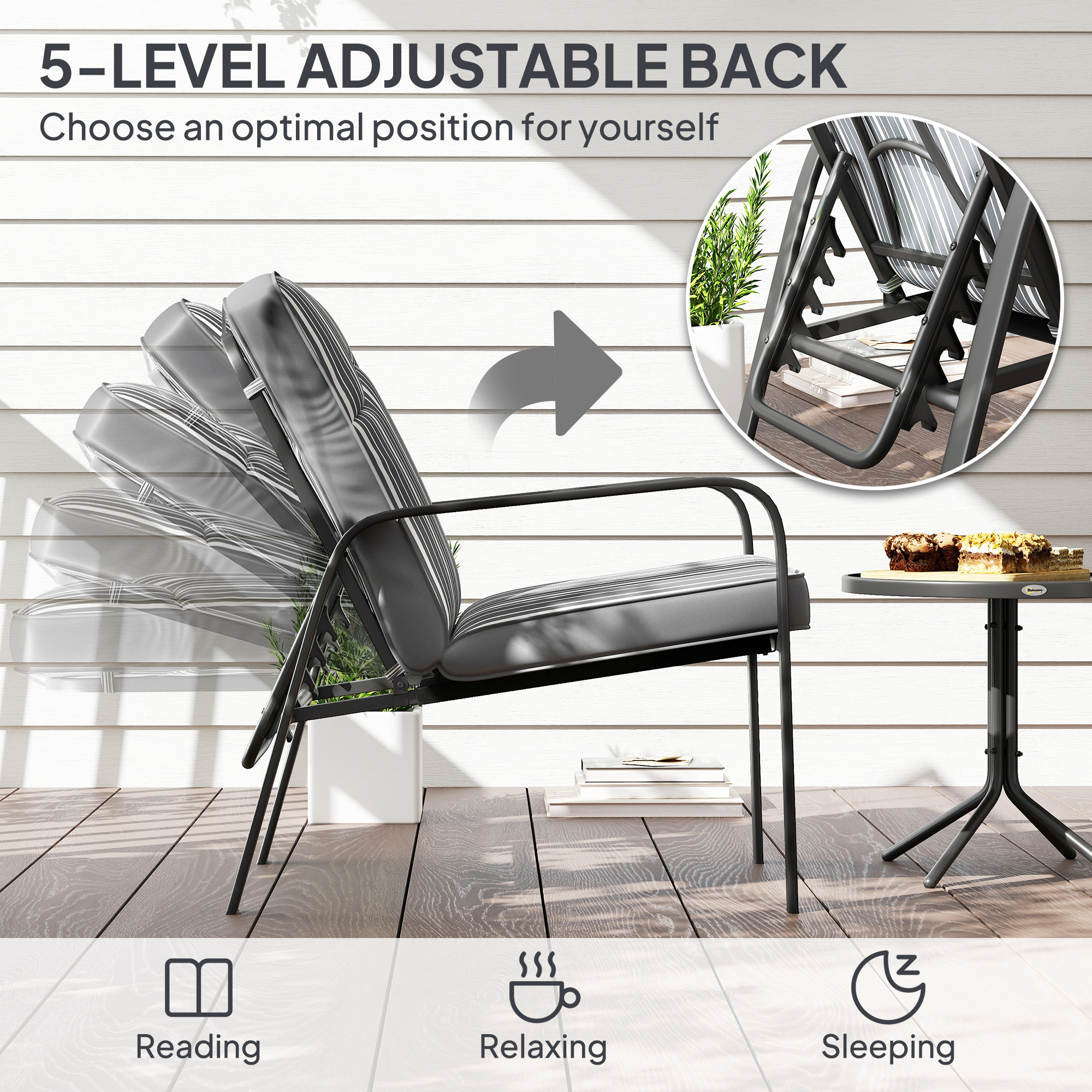 Outsunny Three-Piece Reclining Chair Set Grey 4