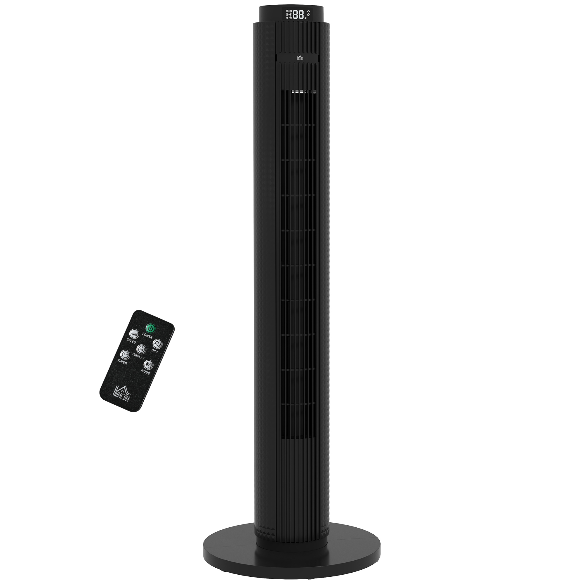 HOMCOM Ventilator de Turn cu Telecomandă 3 Viteze Mod Repaus Temporizator 12 ore Negru | Aosom Romania