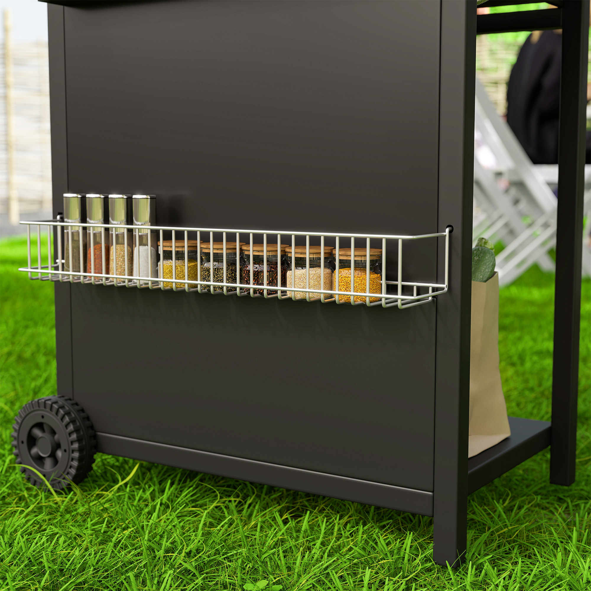  Gratar pe Gaz cu Arzatoare Independente 3+1, Capac, Termometru si Masuta Laterala, 123x57x98 cm, Negru [8]