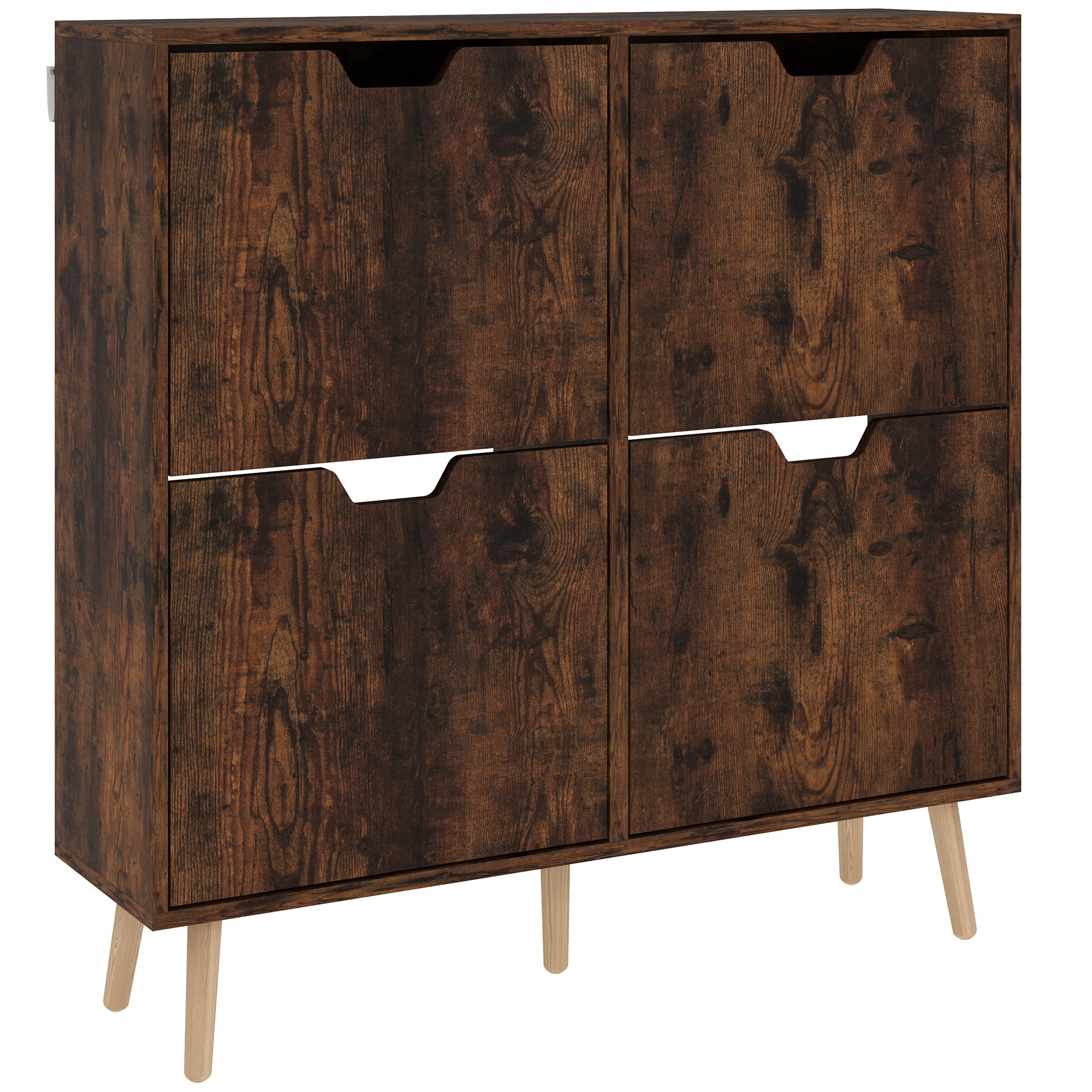 Scarpiera Autoportante Con 2 Cassetti Ribaltabili In Rattan – Luce LED A Sensore, Altezza 110 Cm, Colore Marrone