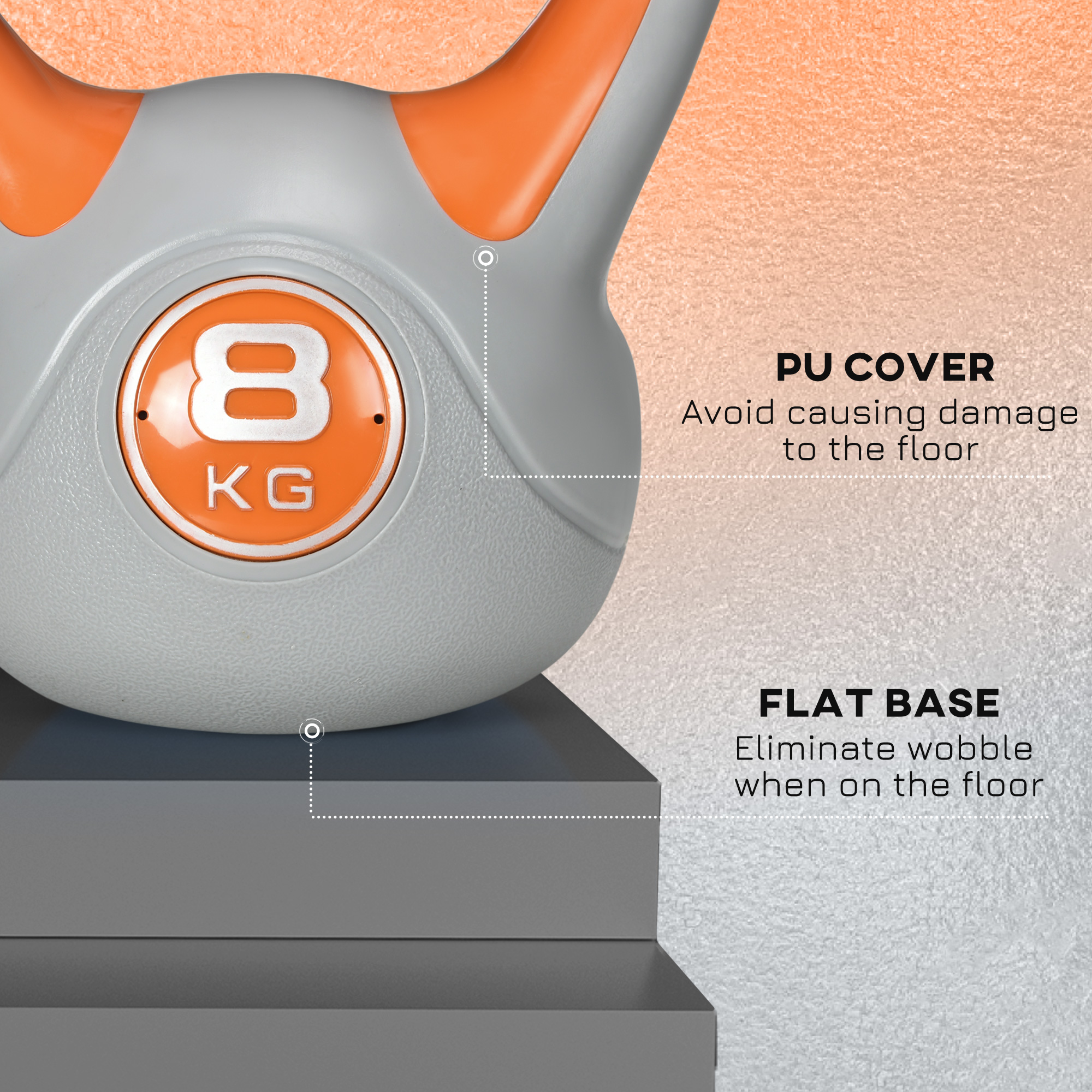 SPORTNOW Kettlebell, 8kg Kettle Bells with Handle for Home Gym Weight Lifting and Strength Training, Orange and Grey 6