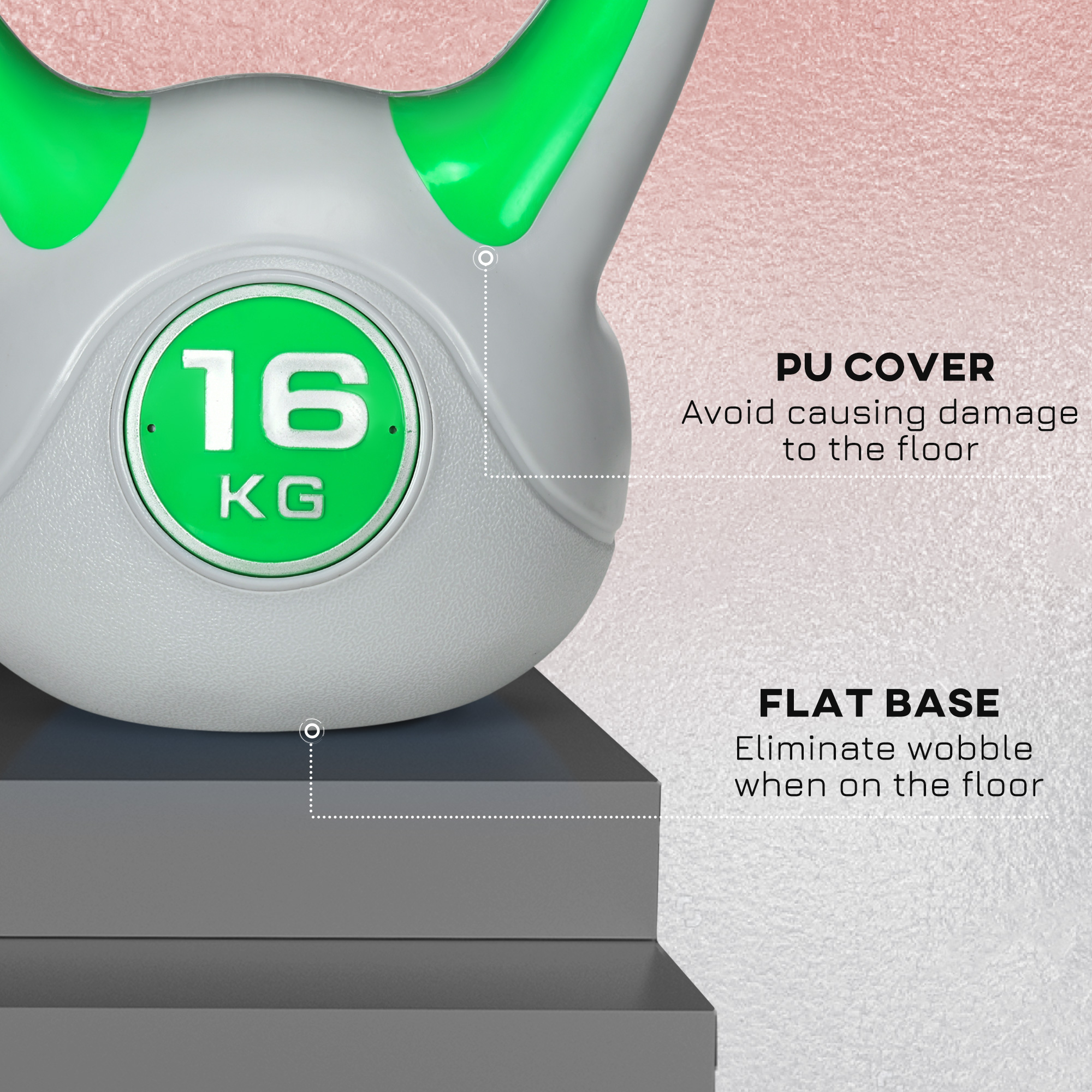 SPORTNOW Kettlebell, 16kg Kettle Bells with Handle for Home Gym Weight Lifting and Strength Training, Green and Grey 6