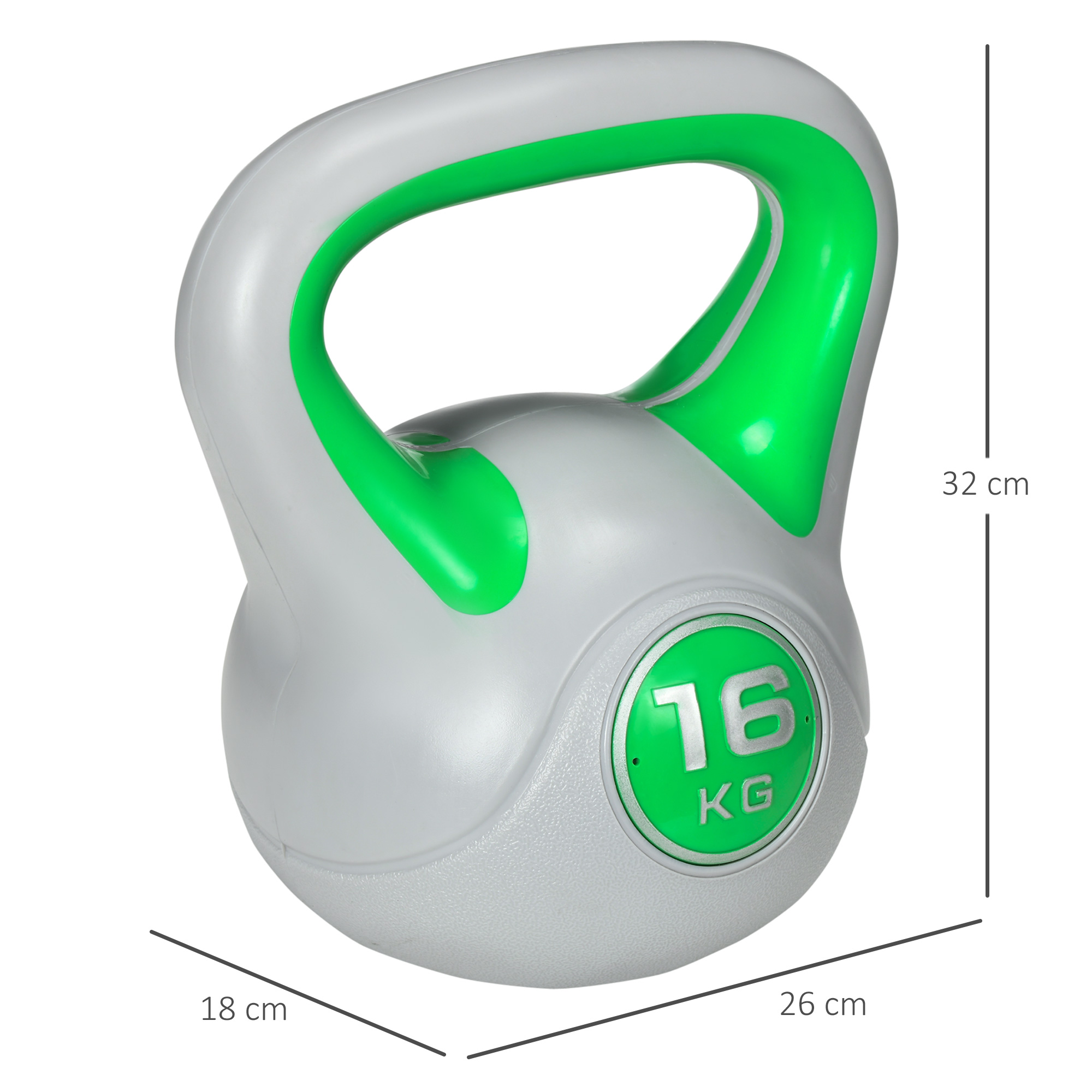SPORTNOW Kettlebell, 16kg Kettle Bells with Handle for Home Gym Weight Lifting and Strength Training, Green and Grey 3