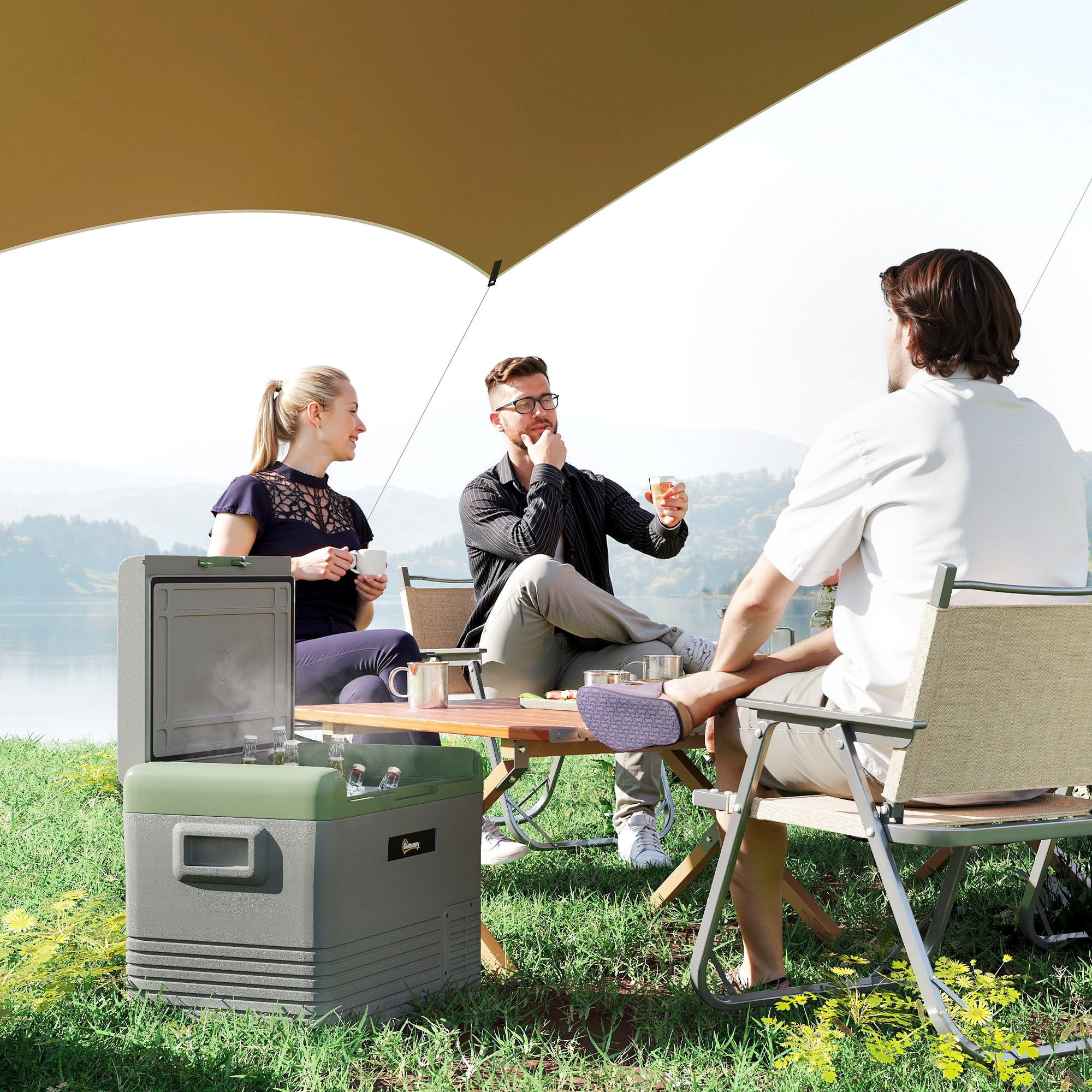 Outsunny 40L Portable Car Refrigerator - Grey and Black