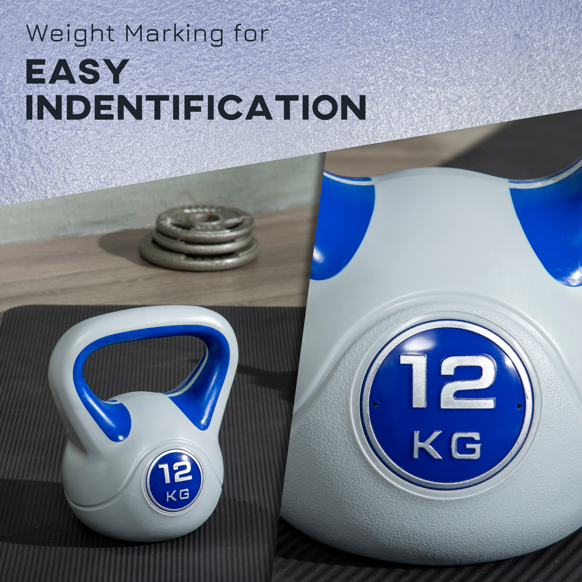 SPORTNOW Kettlebell, 12kg Kettle Bells with Handle for Home Gym Weight Lifting and Strength Training, Dark Blue and Grey 5