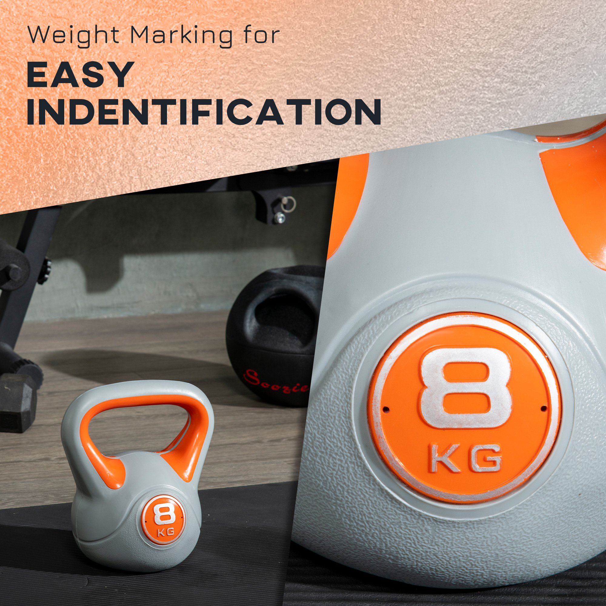 SPORTNOW Kettlebell, 8kg Kettle Bells with Handle for Home Gym Weight Lifting and Strength Training, Orange and Grey 5