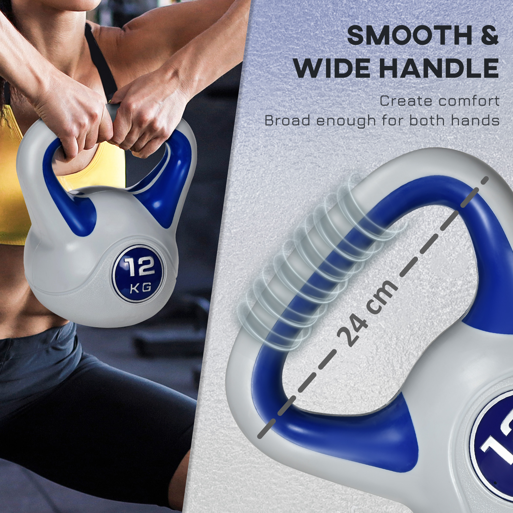 SPORTNOW Kettlebell, 12kg Kettle Bells with Handle for Home Gym Weight Lifting and Strength Training, Dark Blue and Grey 4