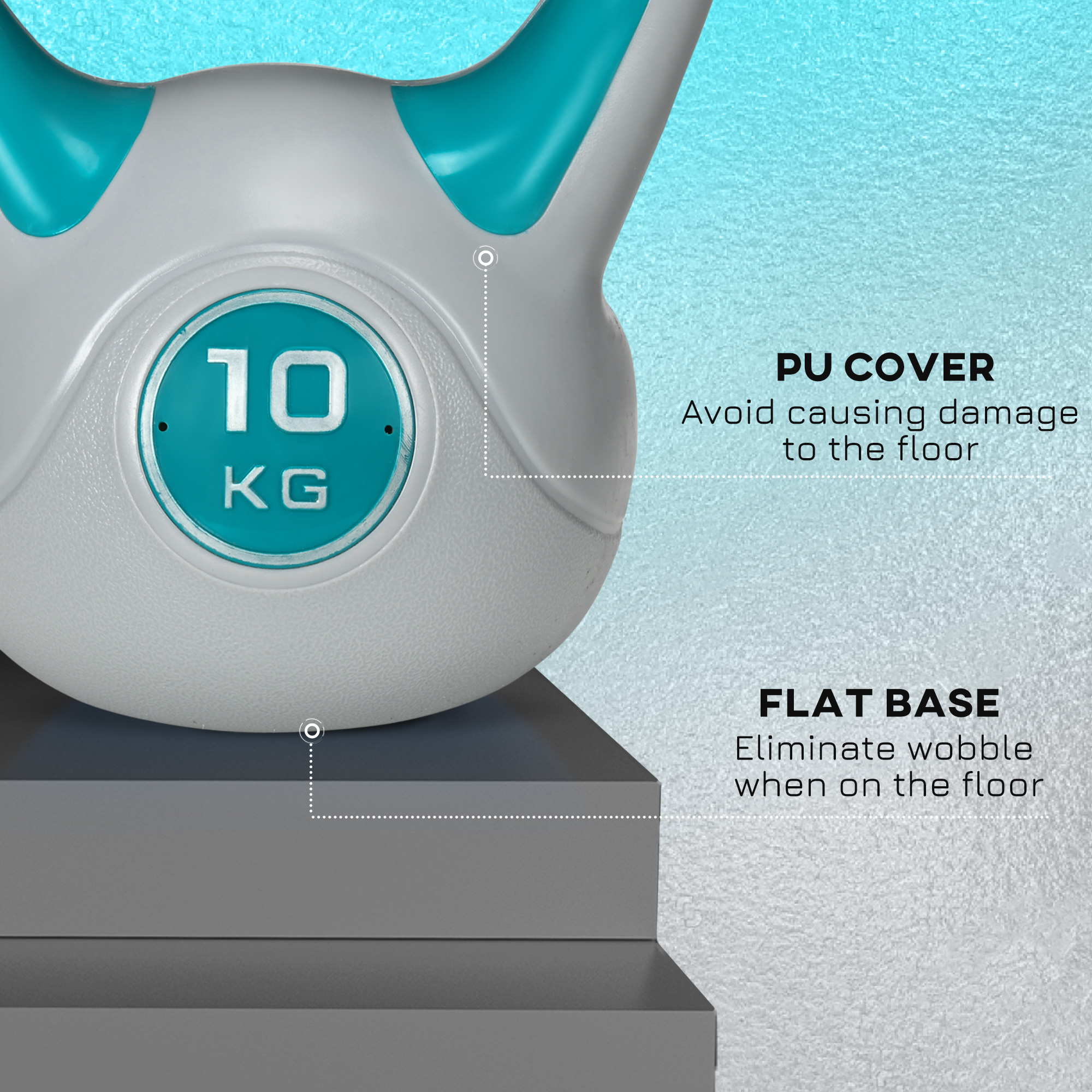SPORTNOW Kettlebell, 10kg Kettle Bells with Handle for Home Gym Weight Lifting and Strength Training, Light Blue and Grey 6