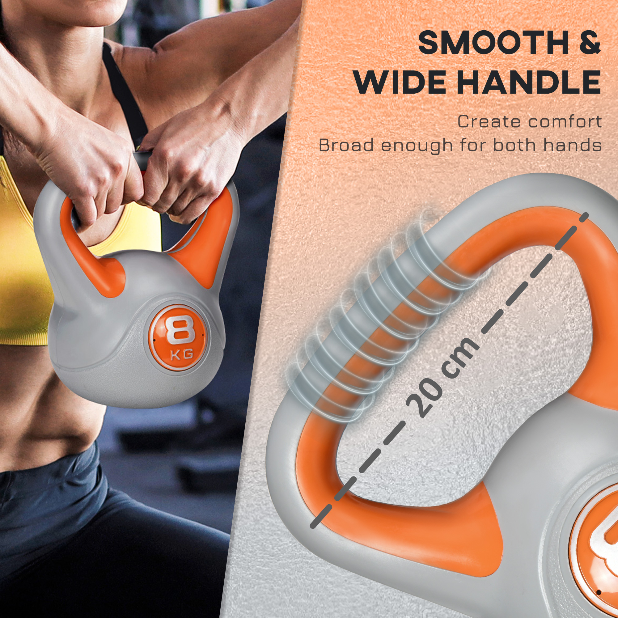 SPORTNOW Kettlebell, 8kg Kettle Bells with Handle for Home Gym Weight Lifting and Strength Training, Orange and Grey 4