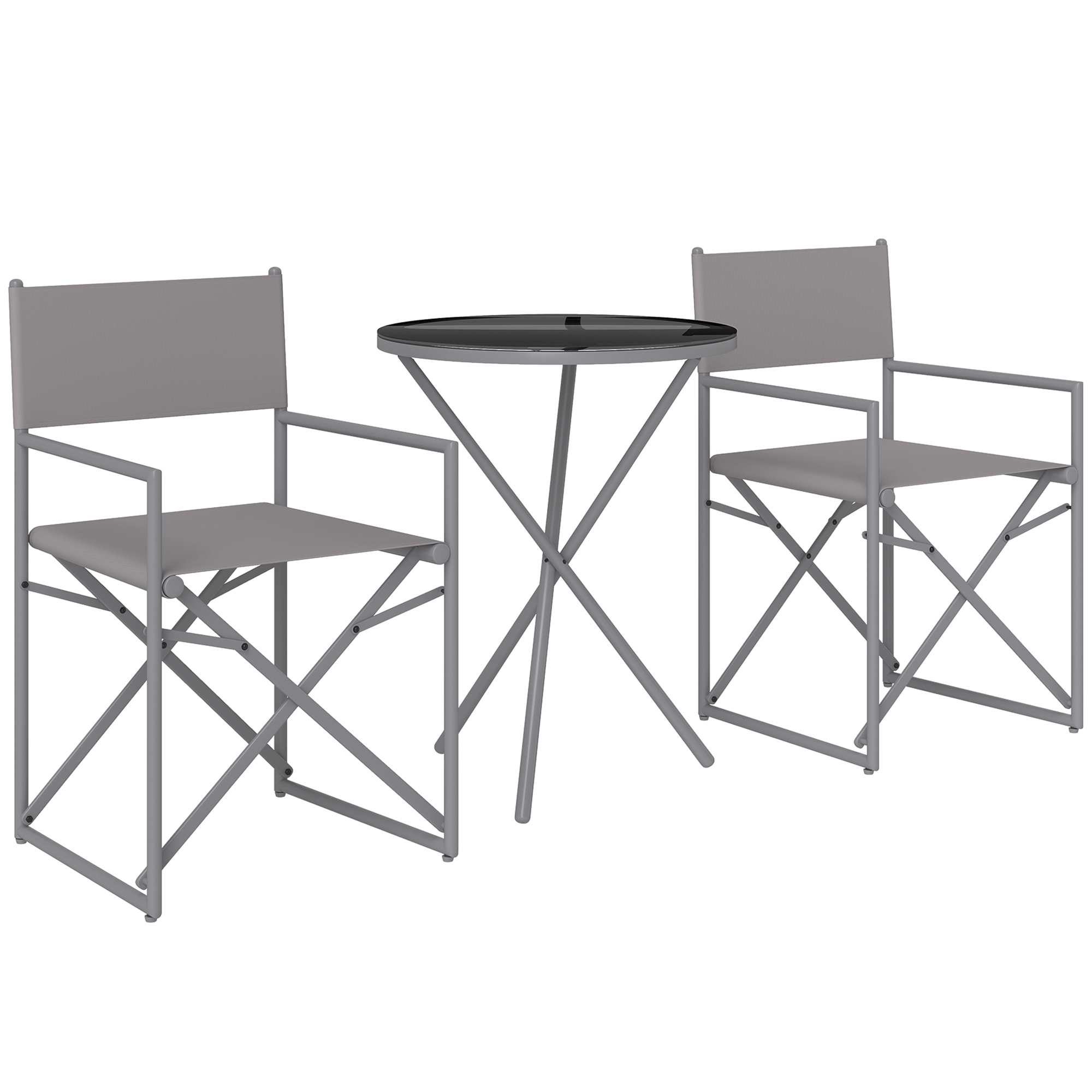 Outsunny Conjunto de Jardín 3 Piezas con Mesa Redonda de Vidrio Templado y 2 Sillas Plegables con Asientos de Malla Transpirable