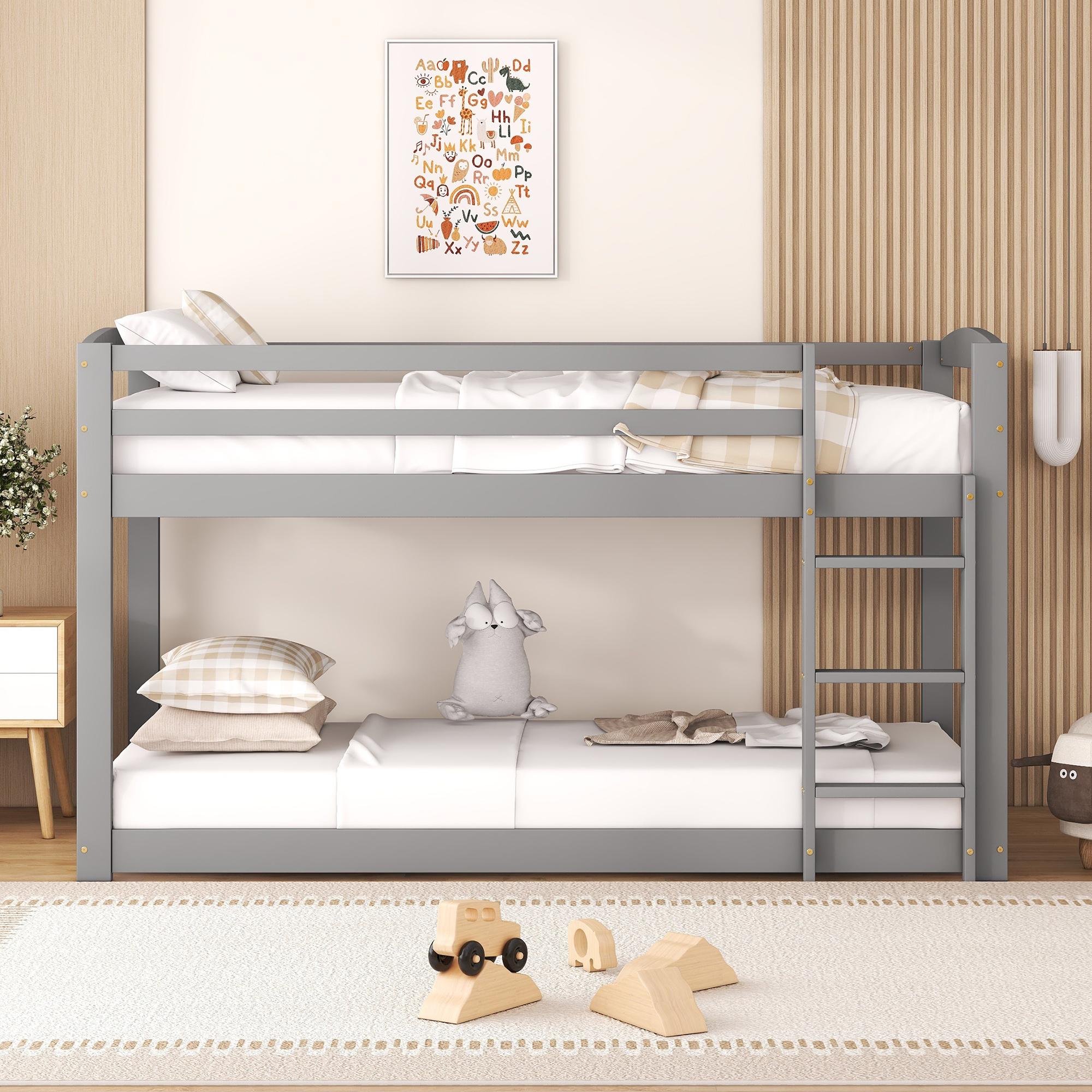 Idemon - Letto a castello, 90 x 200 cm, con letti singoli, cassetti e vani portaoggetti, letti per bambini (grigio